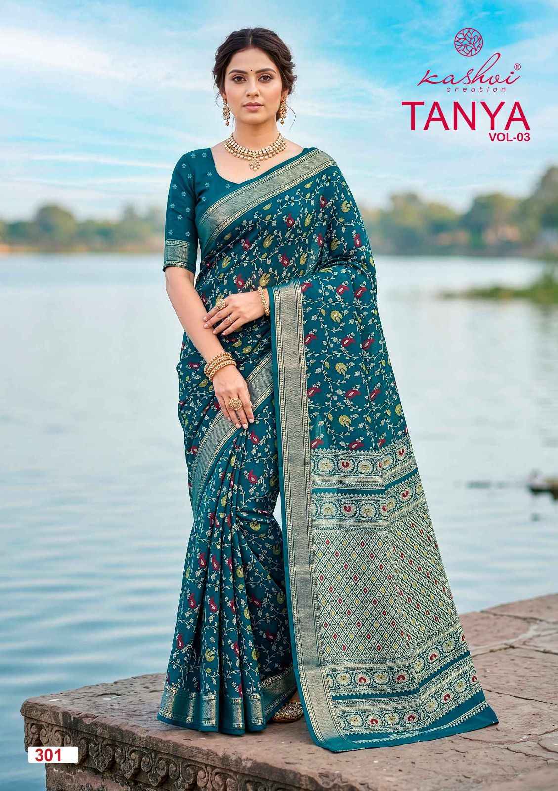 Kashvi Tanya Vol 3 Dull Moss Saree 8 pcs Catalogue