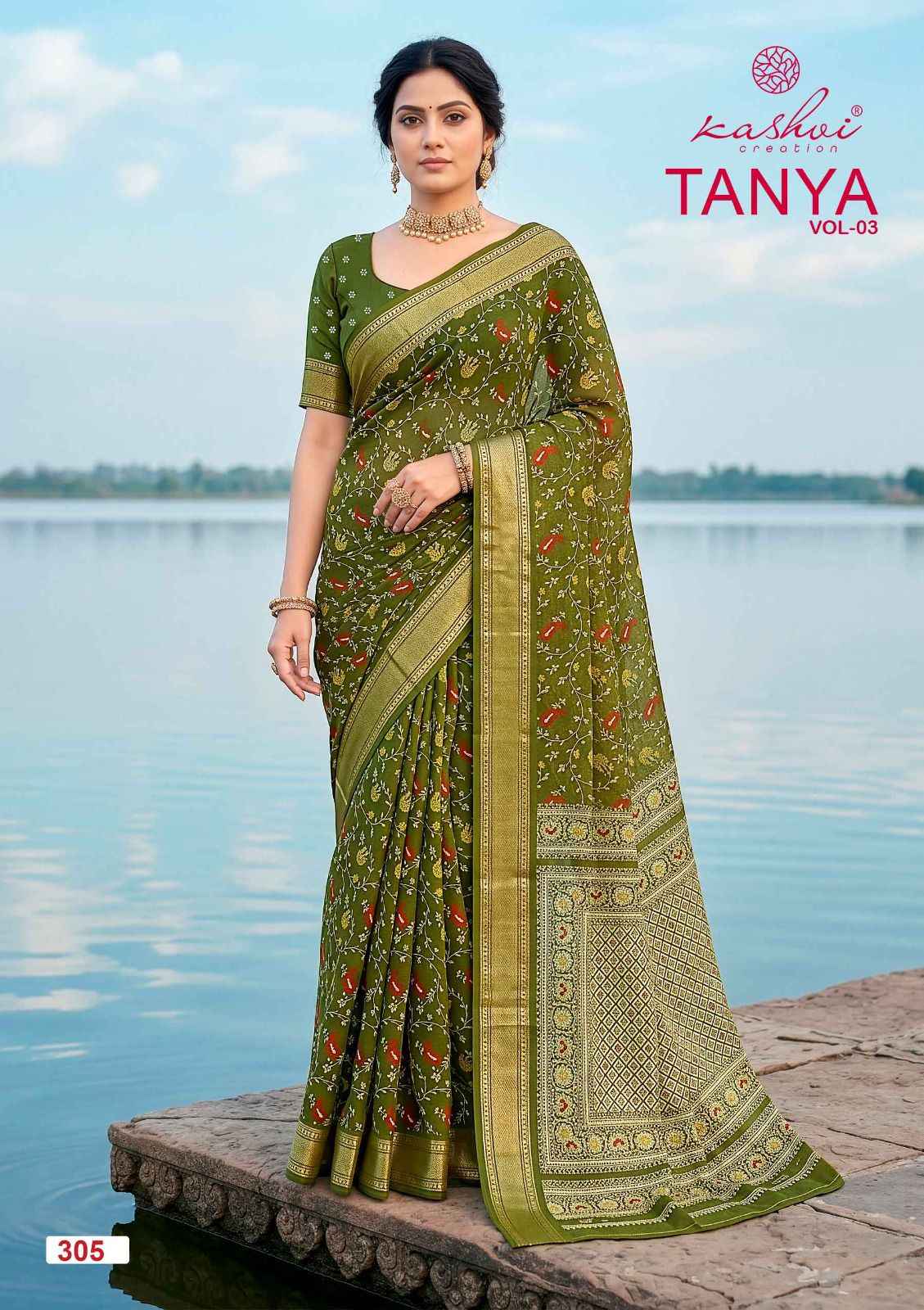 Kashvi Tanya Vol 3 Dull Moss Saree 8 pcs Catalogue