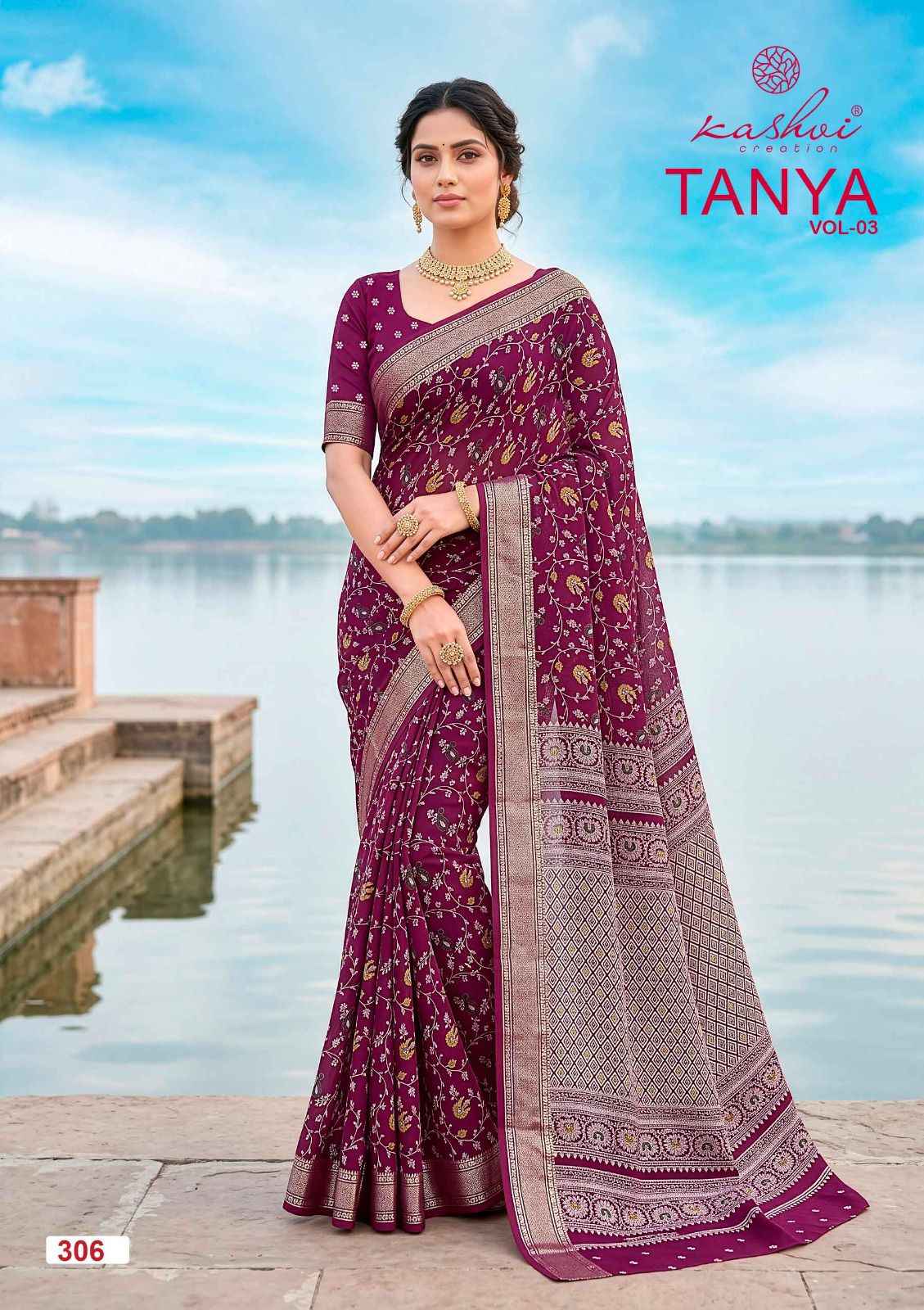 Kashvi Tanya Vol 3 Dull Moss Saree 8 pcs Catalogue