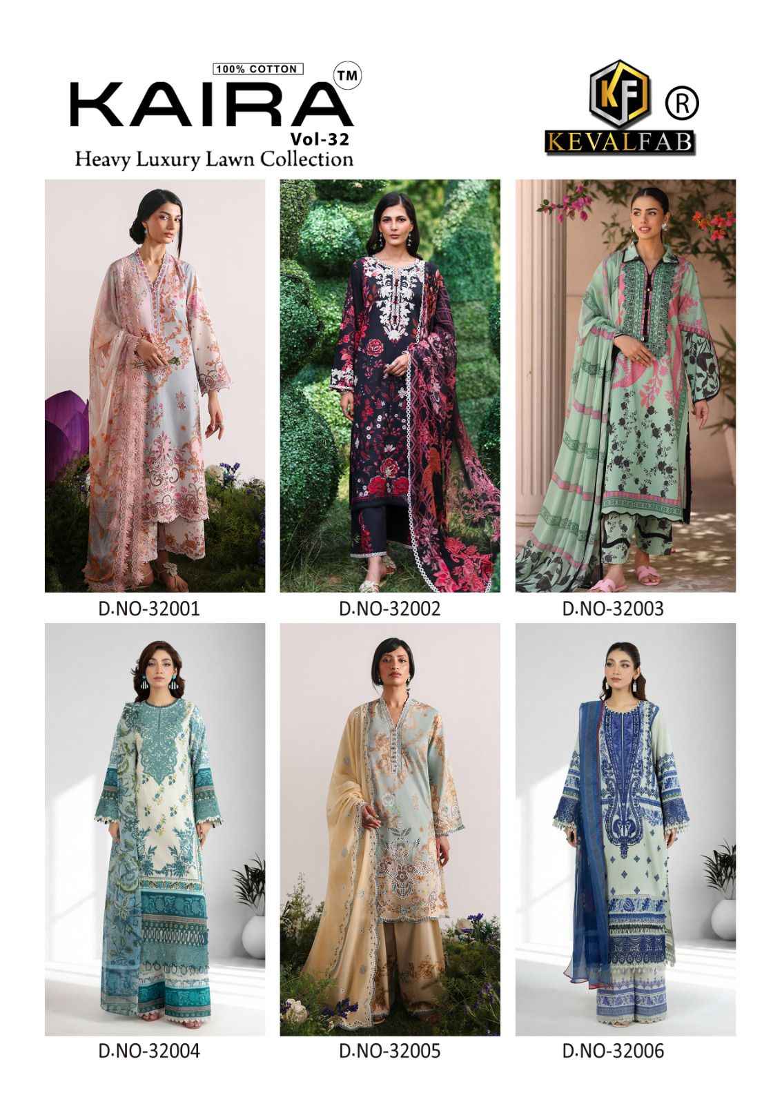Keval Fab Kaira Vol 32 Lawn Cotton Dress Material 6 pcs Catalogue