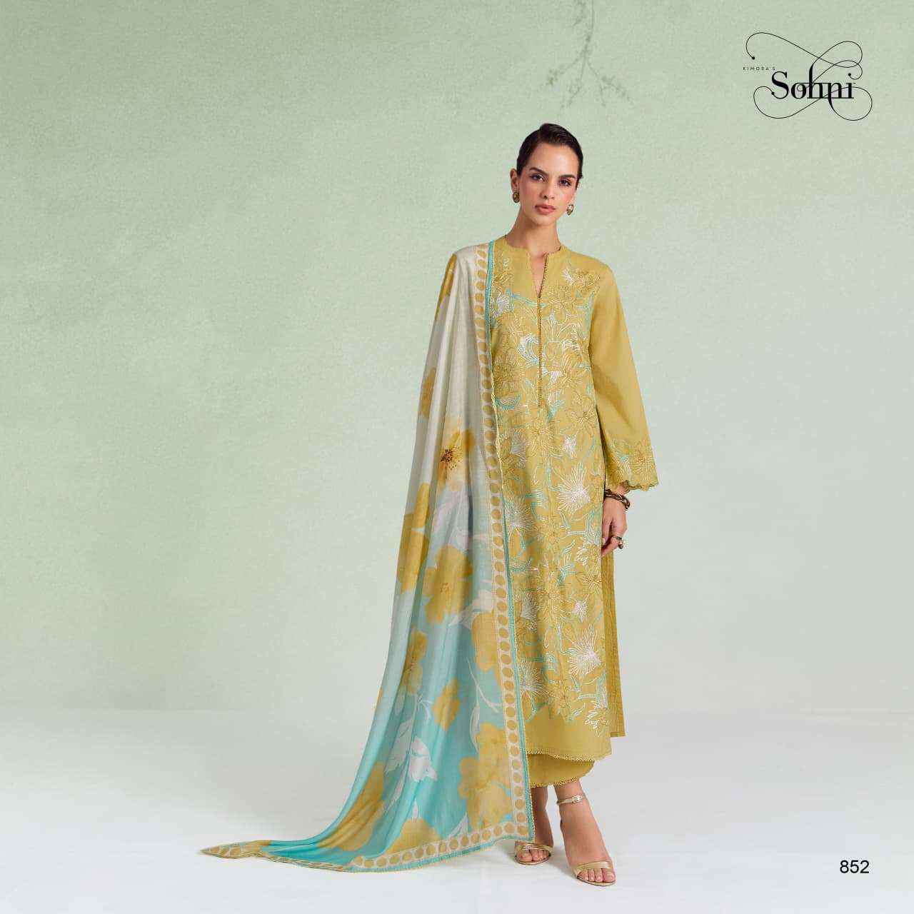 Kimora Sohni Dove Lawn Cotton Dress Material 4 pcs Catalogue