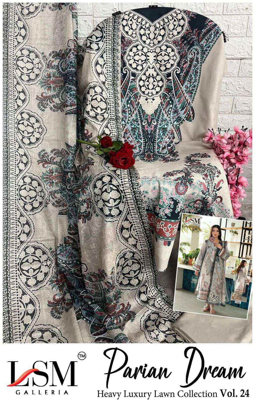 LSM Galleria Parian Dream Vol 24 Lawn Cotton Dress Material 6 pcs Catalogue