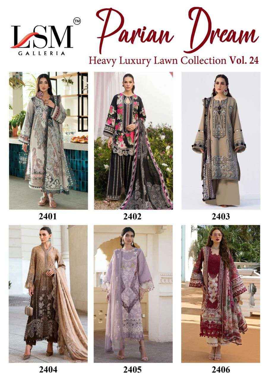 LSM Galleria Parian Dream Vol 24 Lawn Cotton Dress Material 6 pcs Catalogue