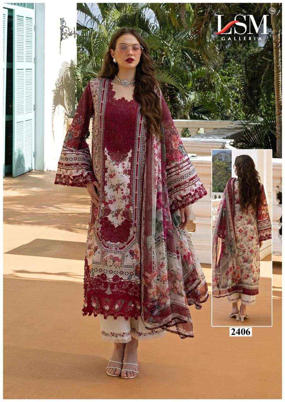 LSM Galleria Parian Dream Vol 24 Lawn Cotton Dress Material 6 pcs Catalogue