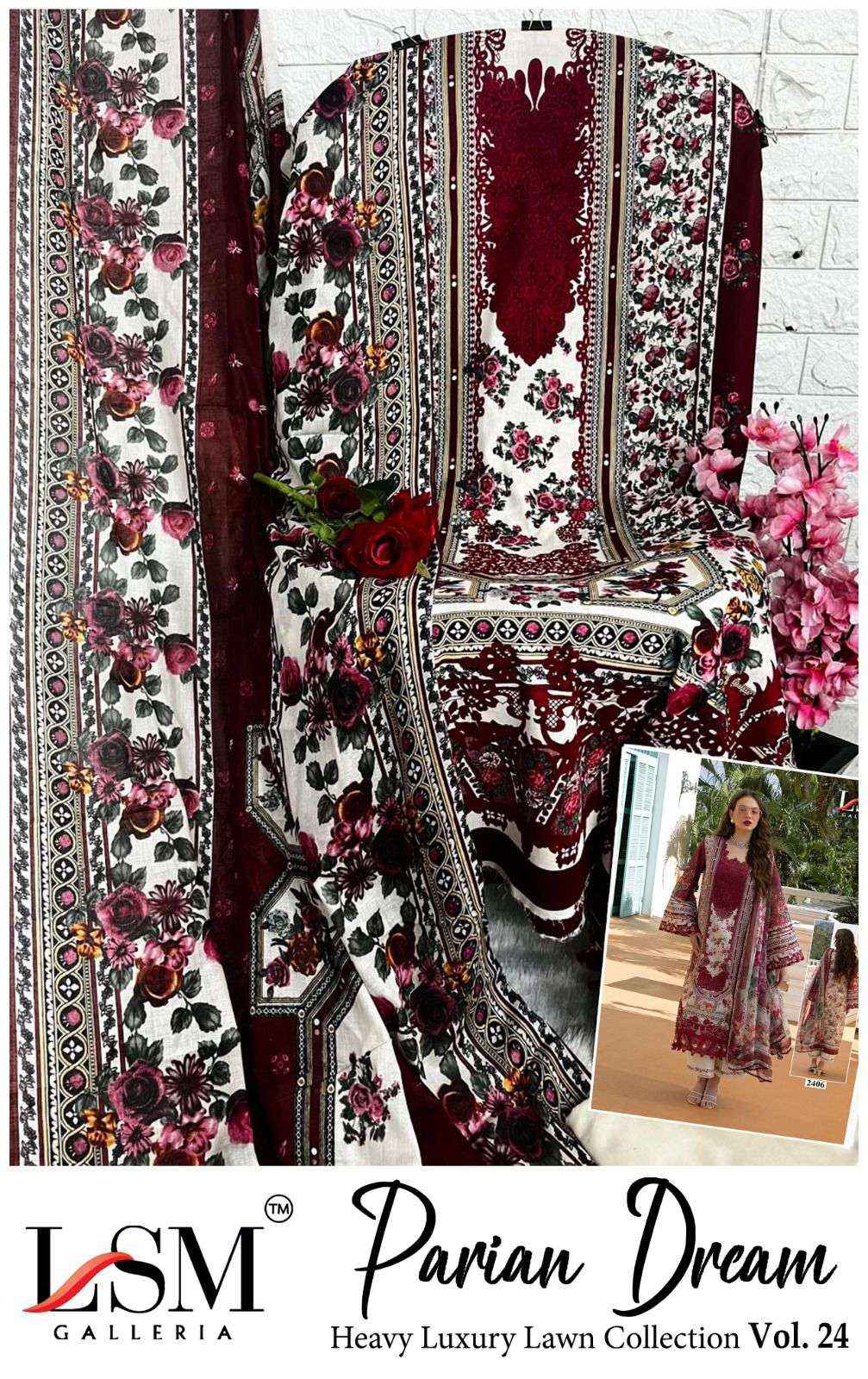 LSM Galleria Parian Dream Vol 24 Lawn Cotton Dress Material 6 pcs Catalogue