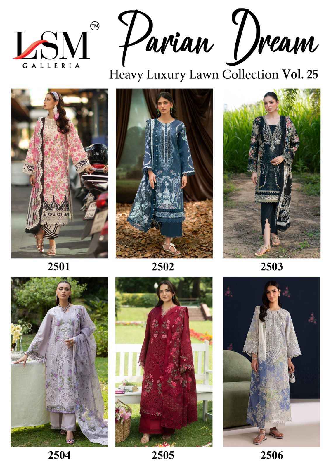 LSM Galleria Parian Dream Vol 25 Lawn Cotton Dress Material 6 pcs Catalogue
