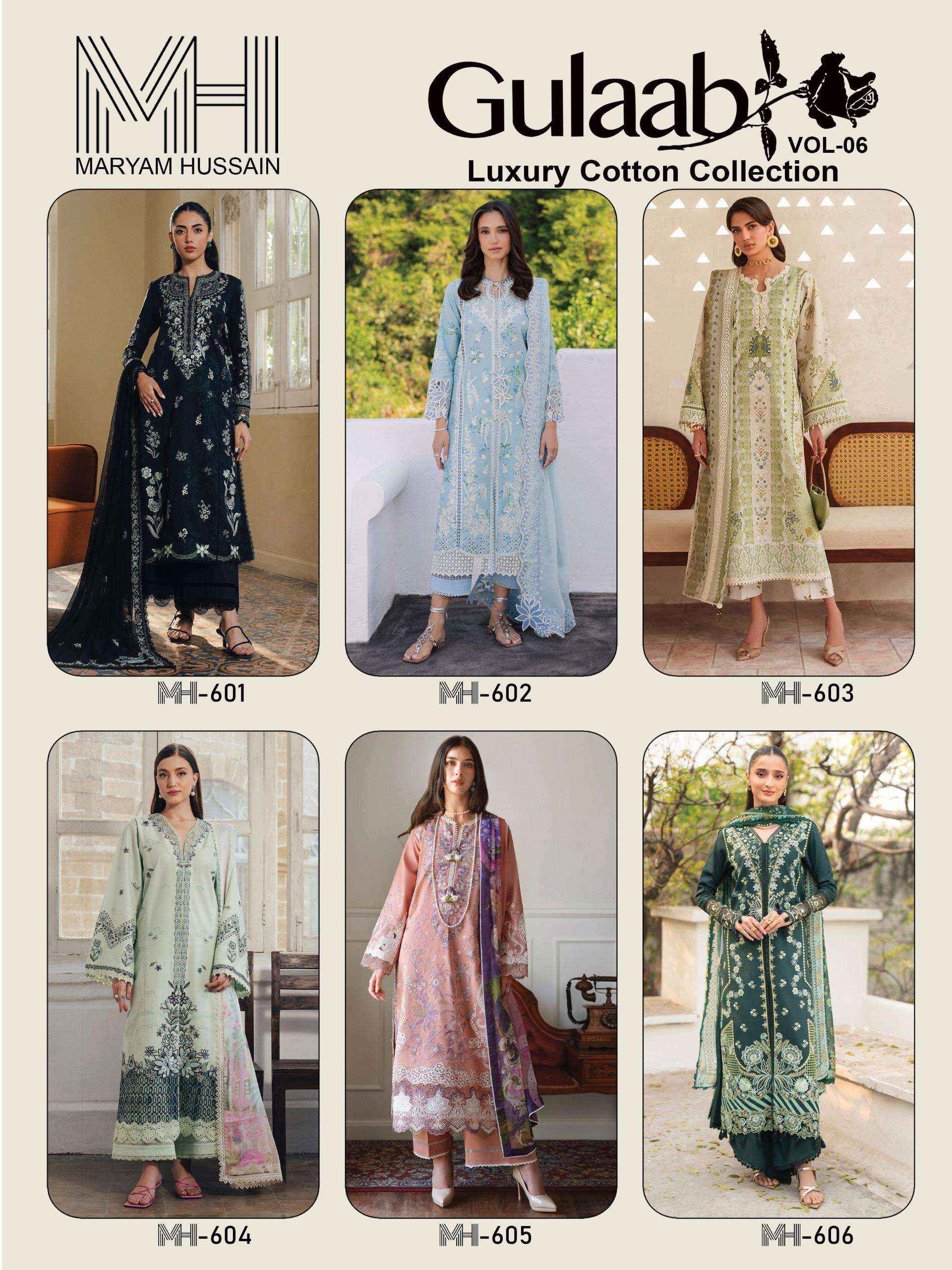 Maryam Hussain Gulaab Vol 6 Cotton Dress Material 6 pc Cataloge