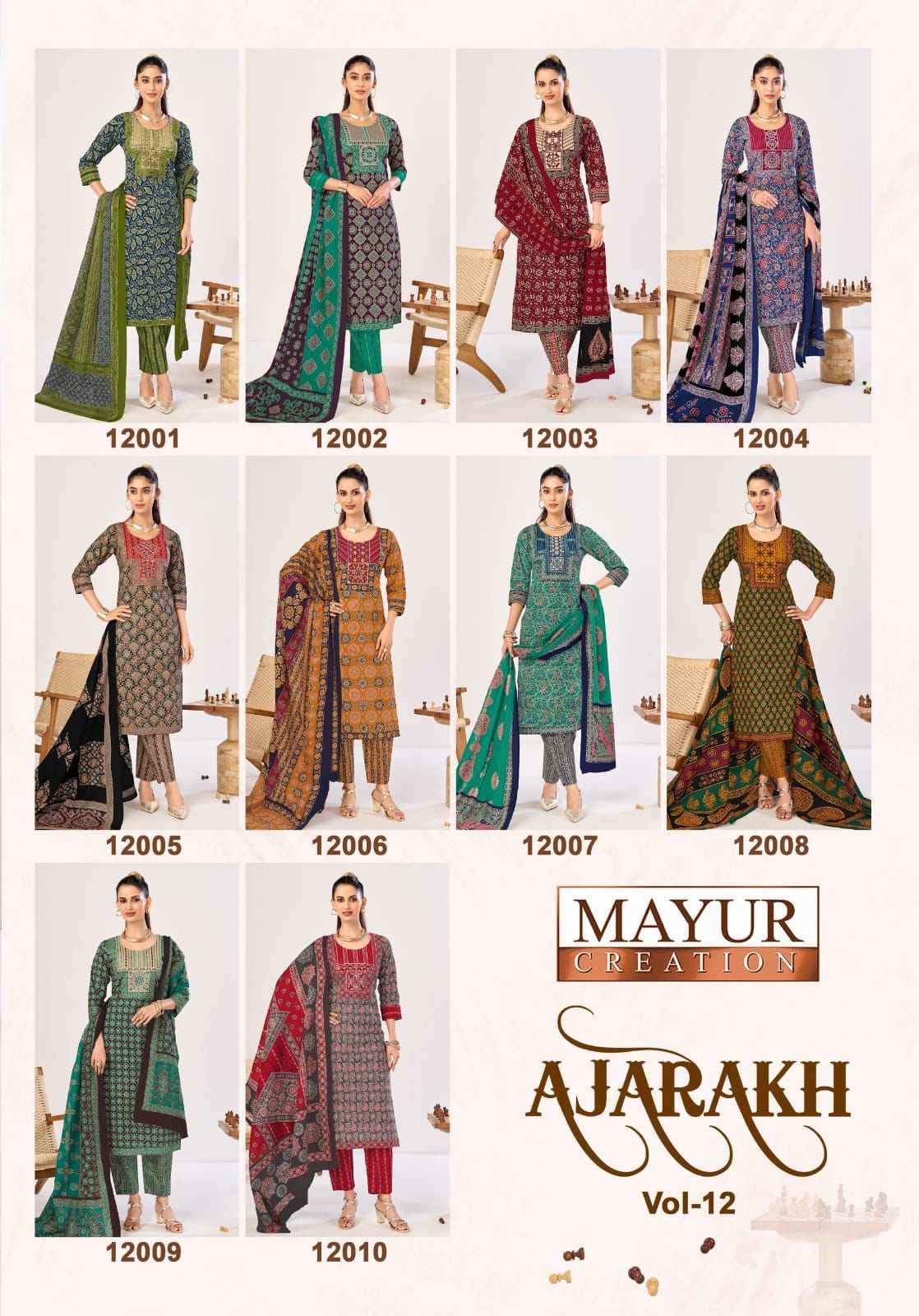 Mayur Creation Ajarakh Vol 12 Readymade Cotton Dress 10 pcs Catalogue