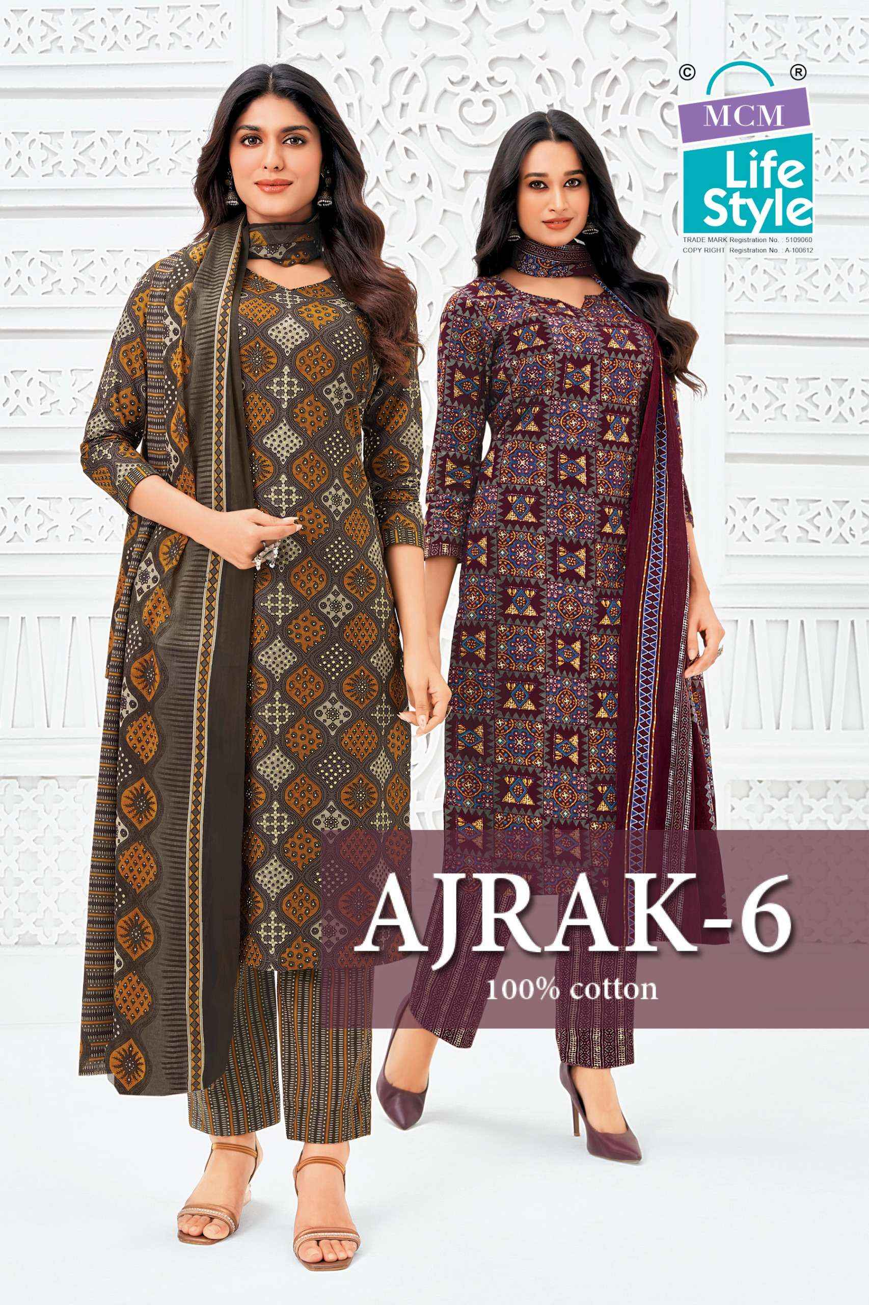 MCM Lifestyle Ajrak Vol 6 Readymade Cotton Dress 10 pcs Catalogue