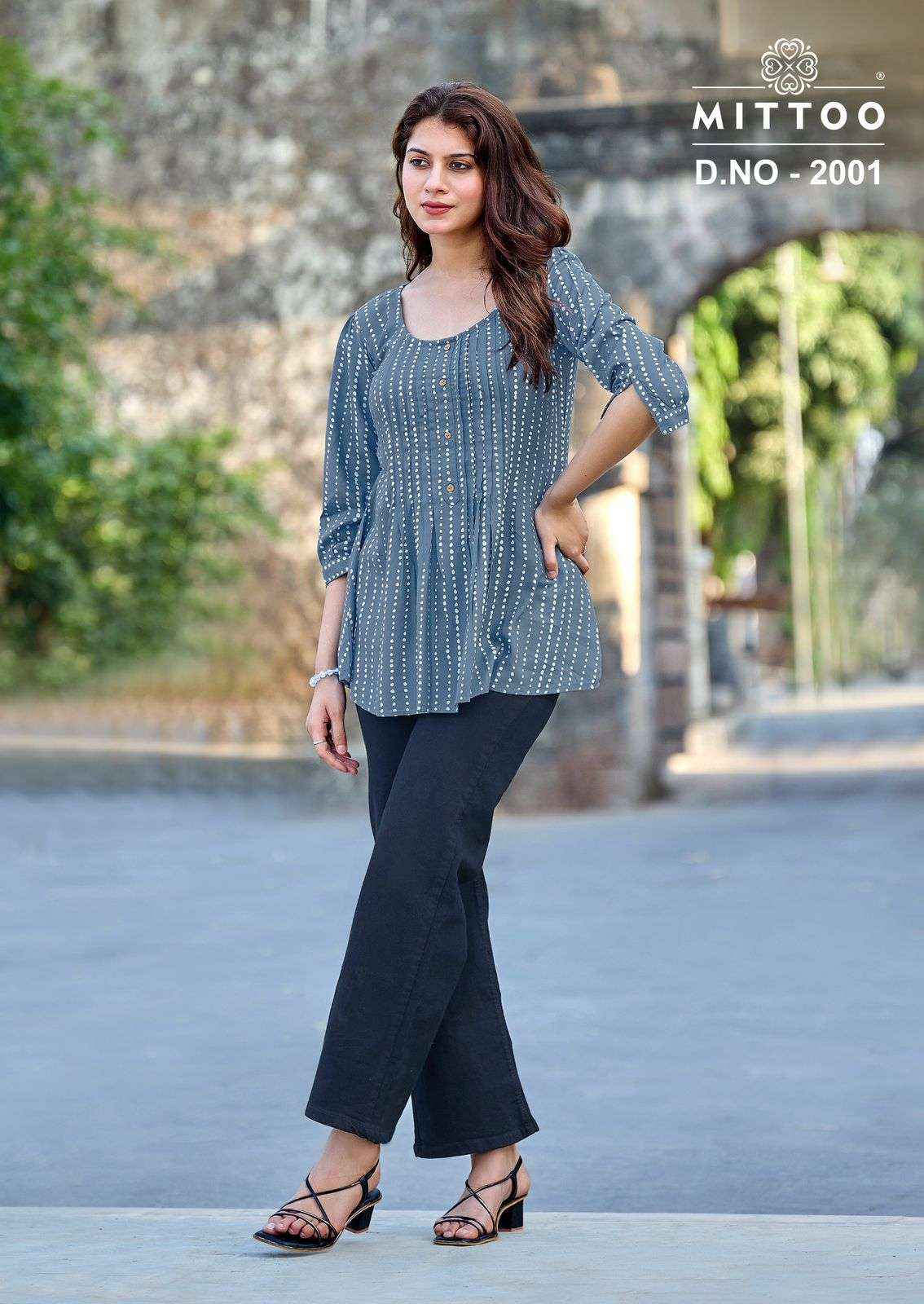 Mittoo Crispy Rayon Weastern Top 6 pcs Catalogue