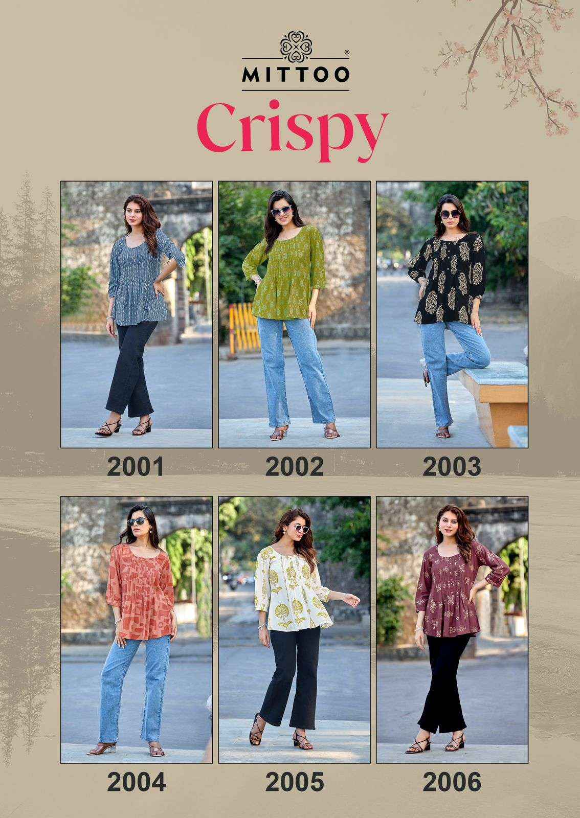 Mittoo Crispy Rayon Weastern Top 6 pcs Catalogue