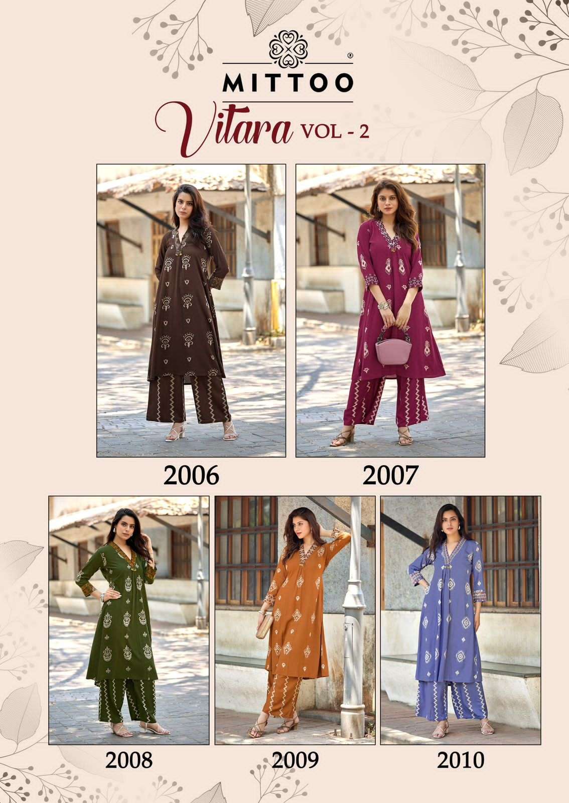 Mittoo Vitara Vol 2 Rayon Top With Bottom 5 pcs Catalogue