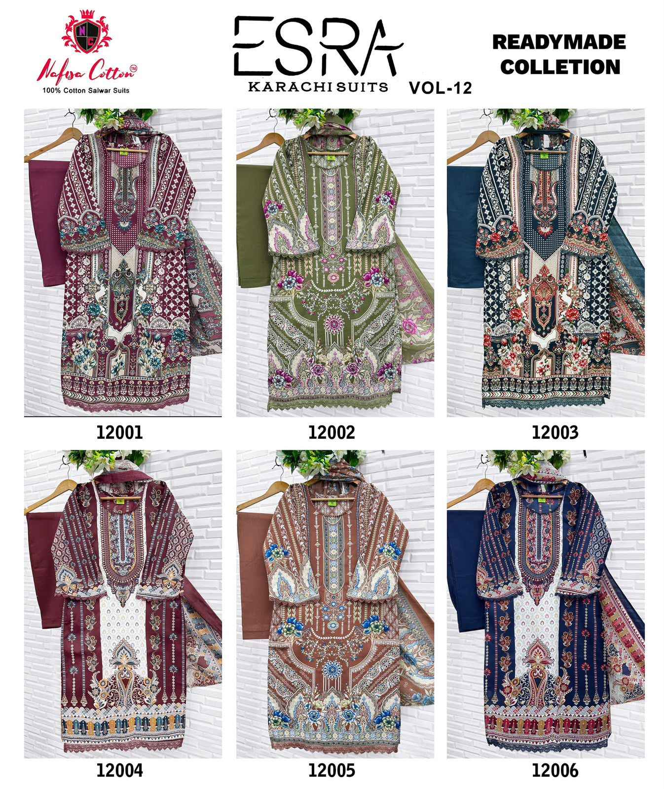 Nafisa Cotton Esra Karachi Vol 12 Readymade Cotton Dress 6 Pc Catalog