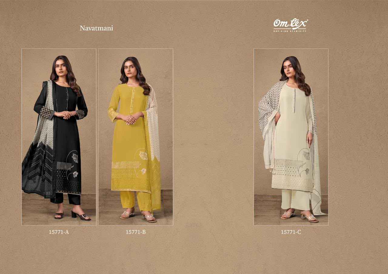 Omtex Navatmani Mal Chanderi Silk Dress Material 3 Pc Catalouge