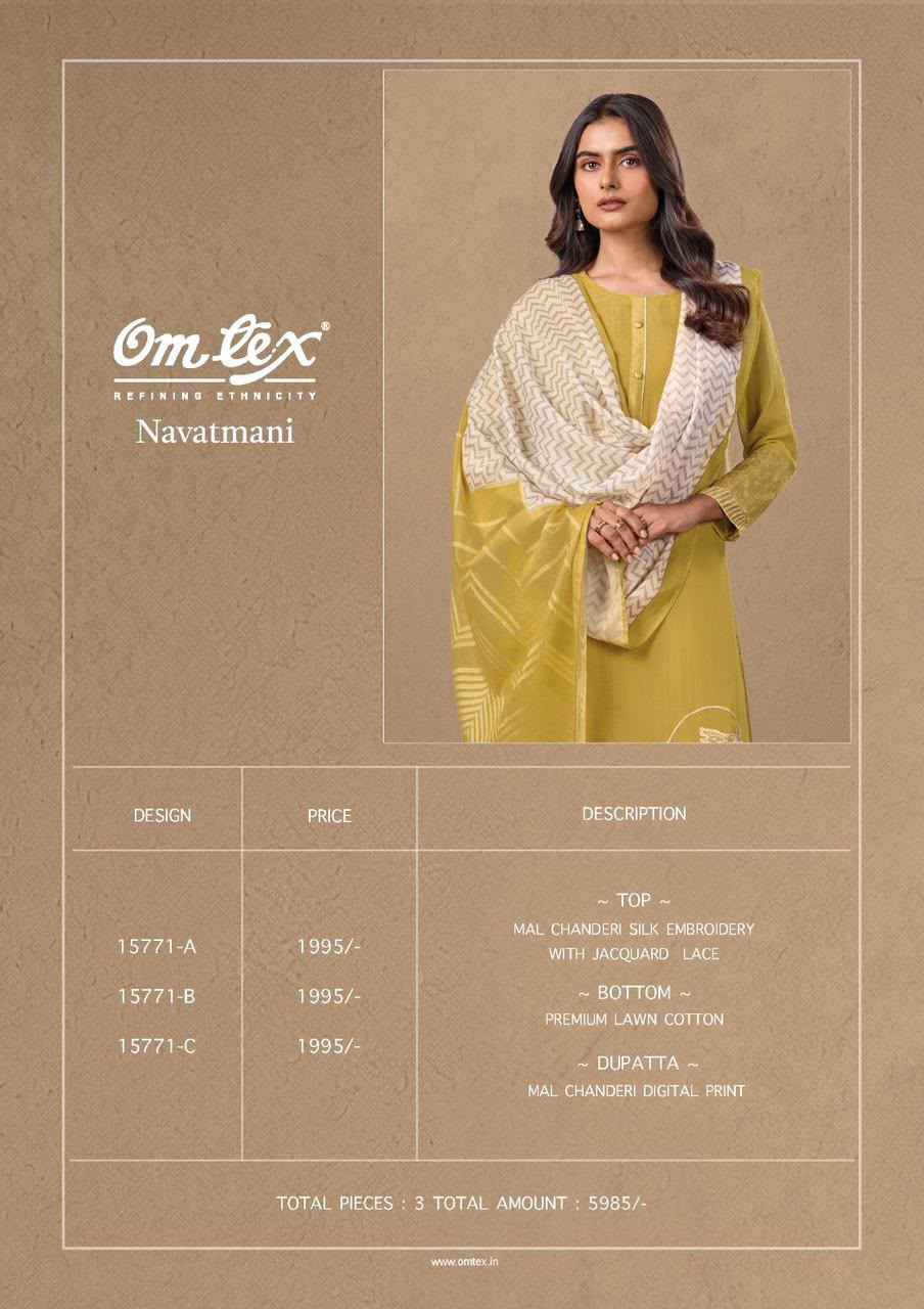 Omtex Navatmani Mal Chanderi Silk Dress Material 3 Pc Catalouge