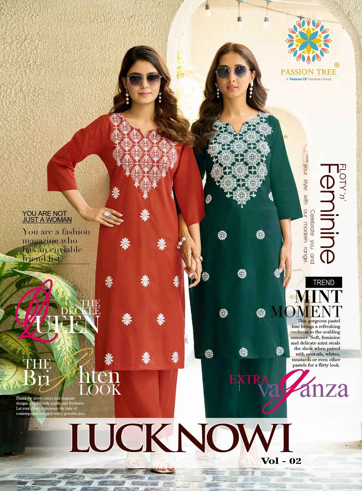 Passion Tree Lucknowi Vol 2 Dhabu Cotton Kurti With Plazzo 8 pcs Catalogue