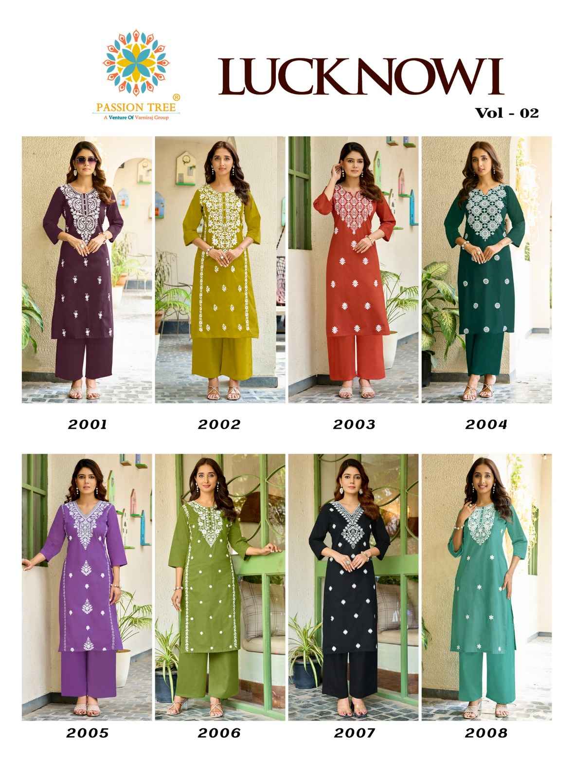 Passion Tree Lucknowi Vol 2 Dhabu Cotton Kurti With Plazzo 8 pcs Catalogue