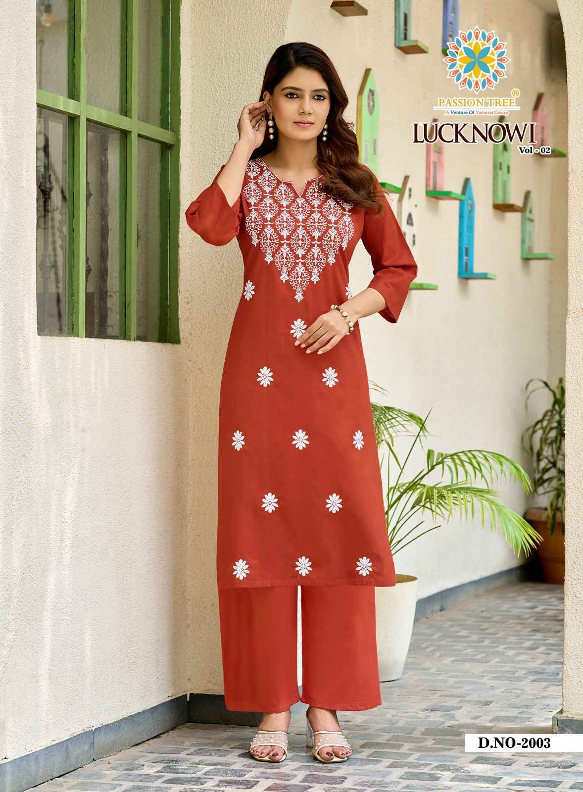 Passion Tree Lucknowi Vol 2 Dhabu Cotton Kurti With Plazzo 8 pcs Catalogue