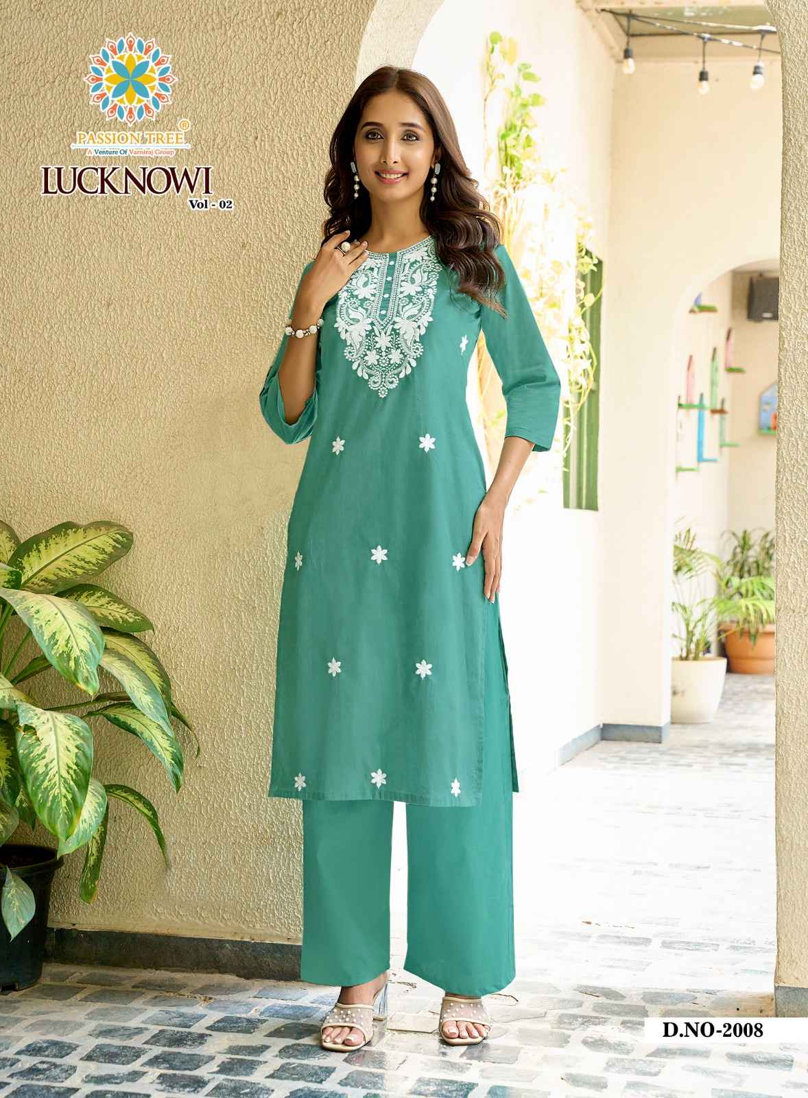 Passion Tree Lucknowi Vol 2 Dhabu Cotton Kurti With Plazzo 8 pcs Catalogue