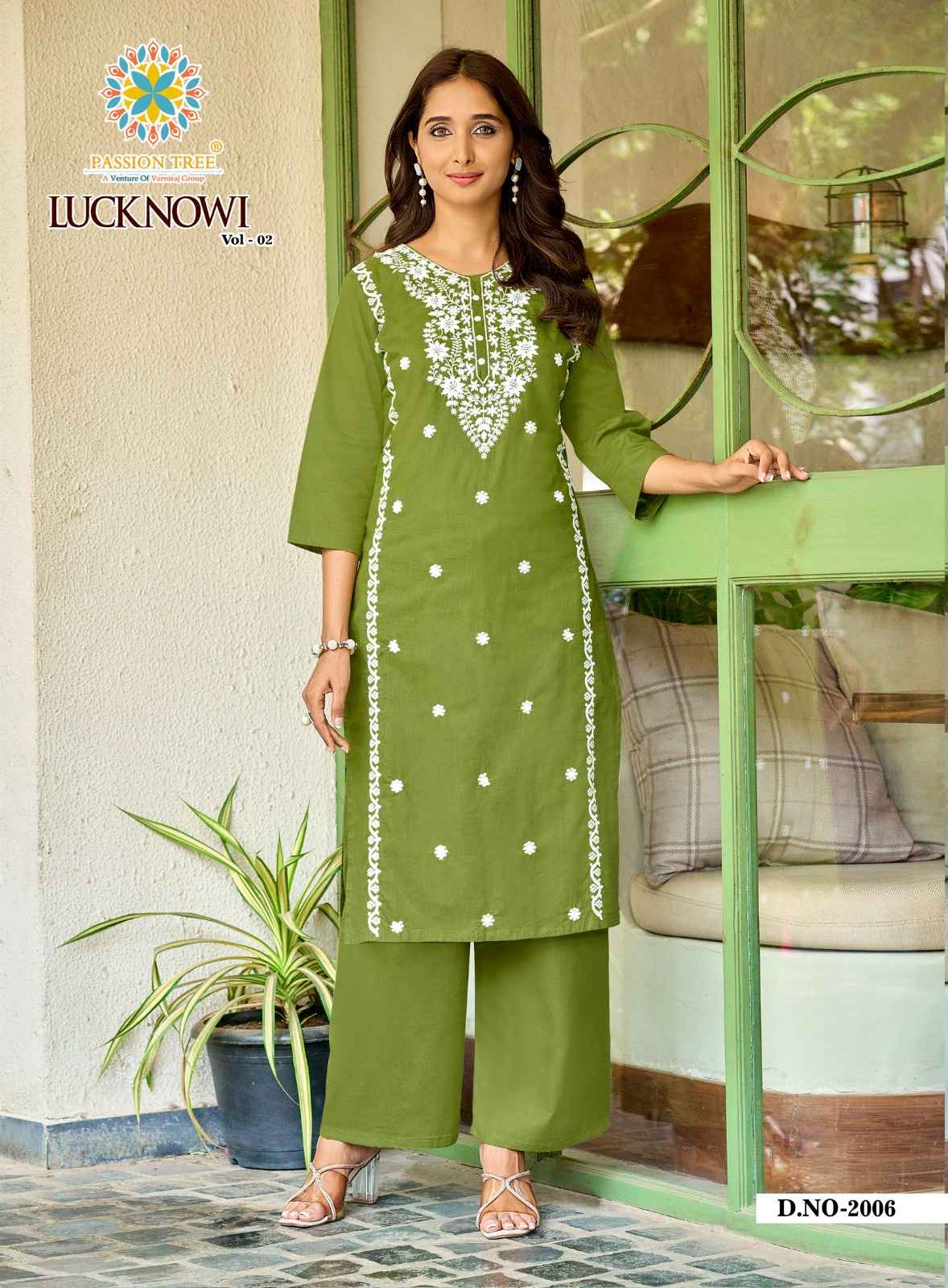 Passion Tree Lucknowi Vol 2 Dhabu Cotton Kurti With Plazzo 8 pcs Catalogue