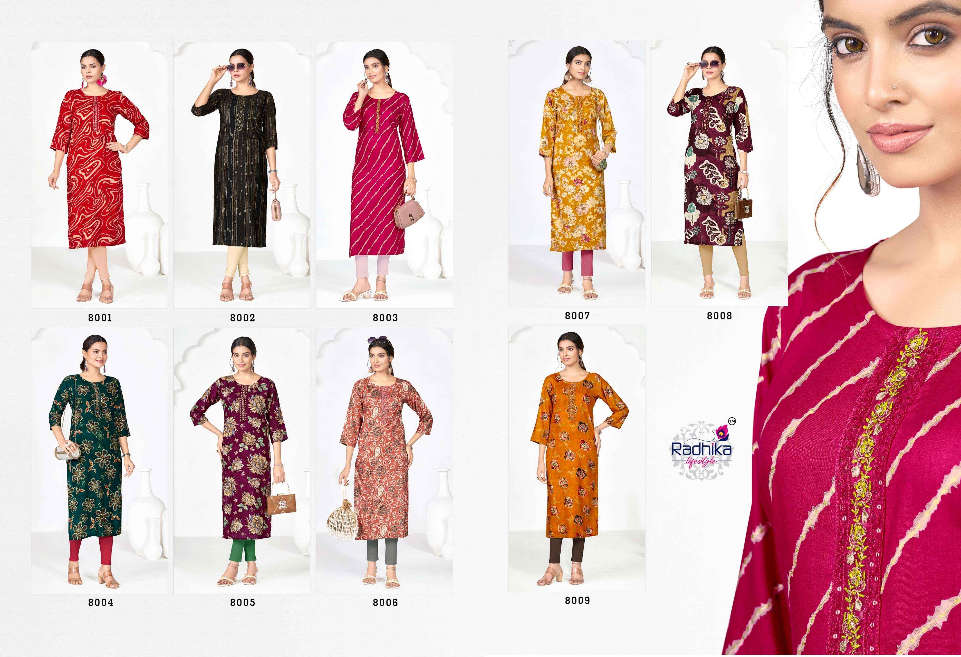 Radhika Lifestyle Alisha Vol 8 Rayon Kurti 9 pcs Catalogue