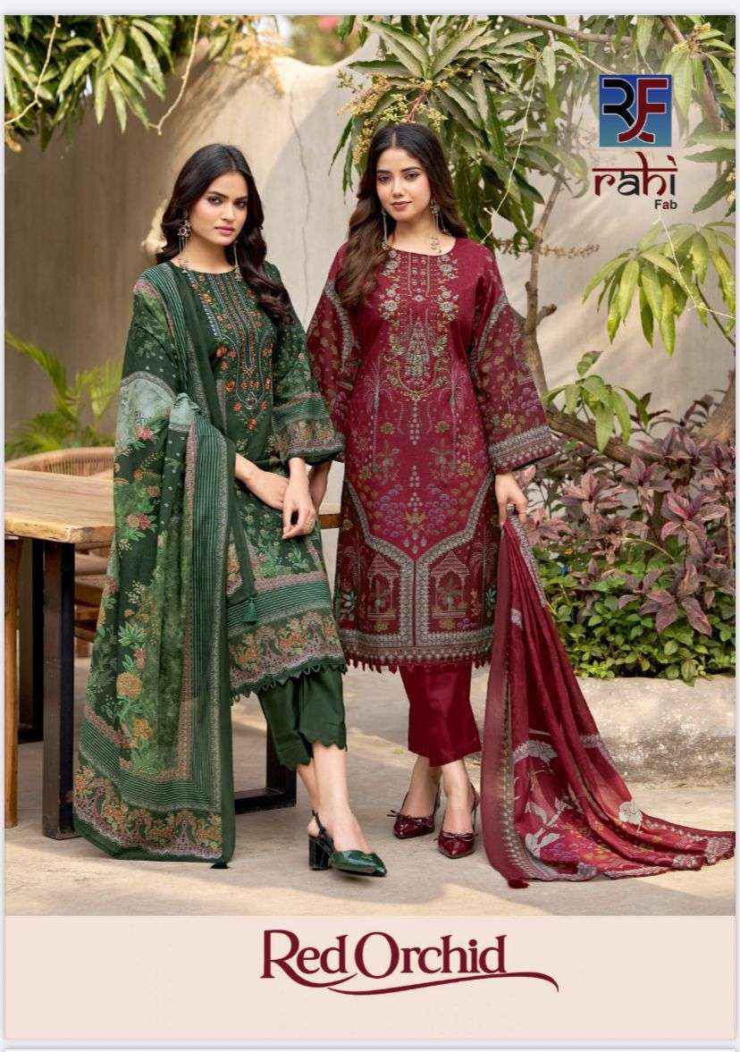 Rahi Fab Red Orchid Cotton Dress Material 8 pcs Catalogue