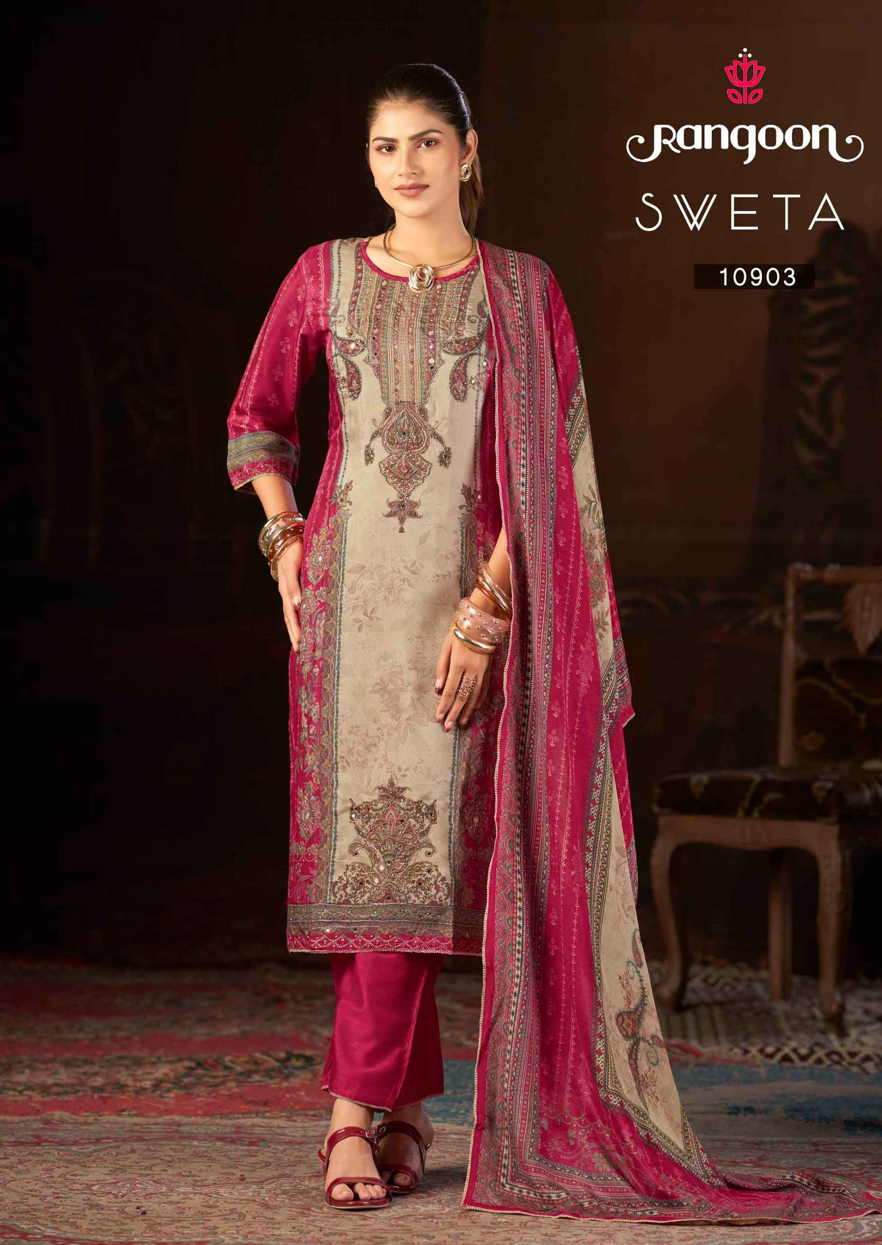 Rangoon Sweta Readymade Muslin Dress 4 pcs Catalogue