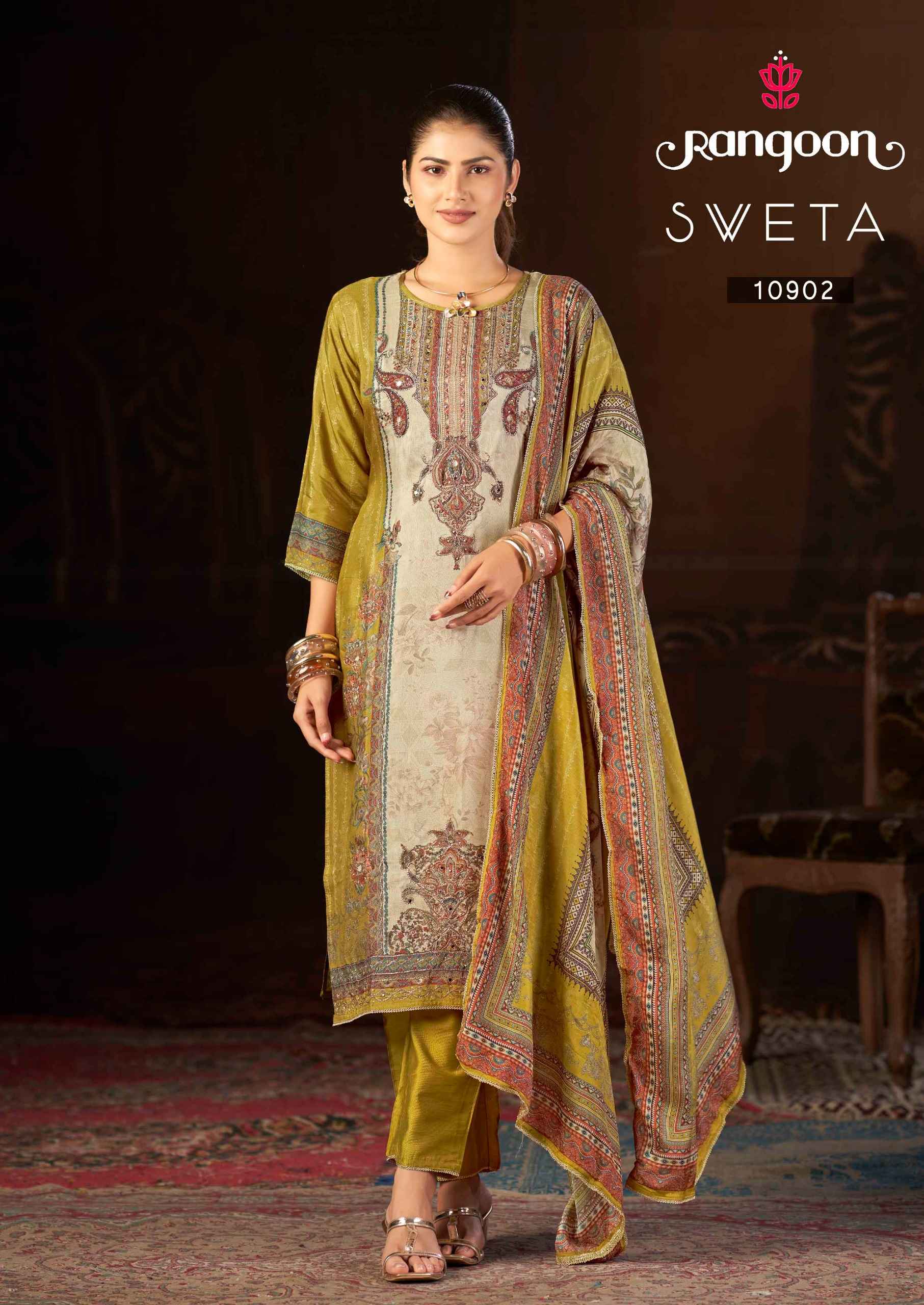 Rangoon Sweta Readymade Muslin Dress 4 pcs Catalogue