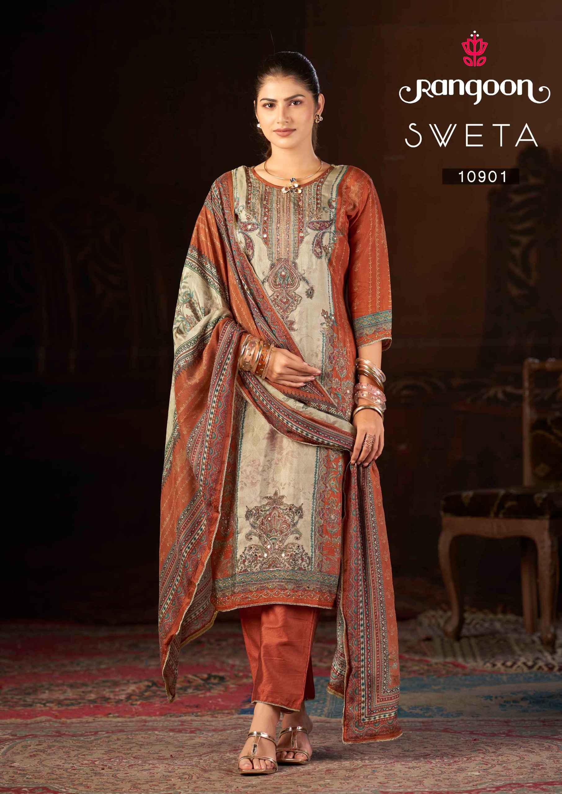 Rangoon Sweta Readymade Muslin Dress 4 pcs Catalogue