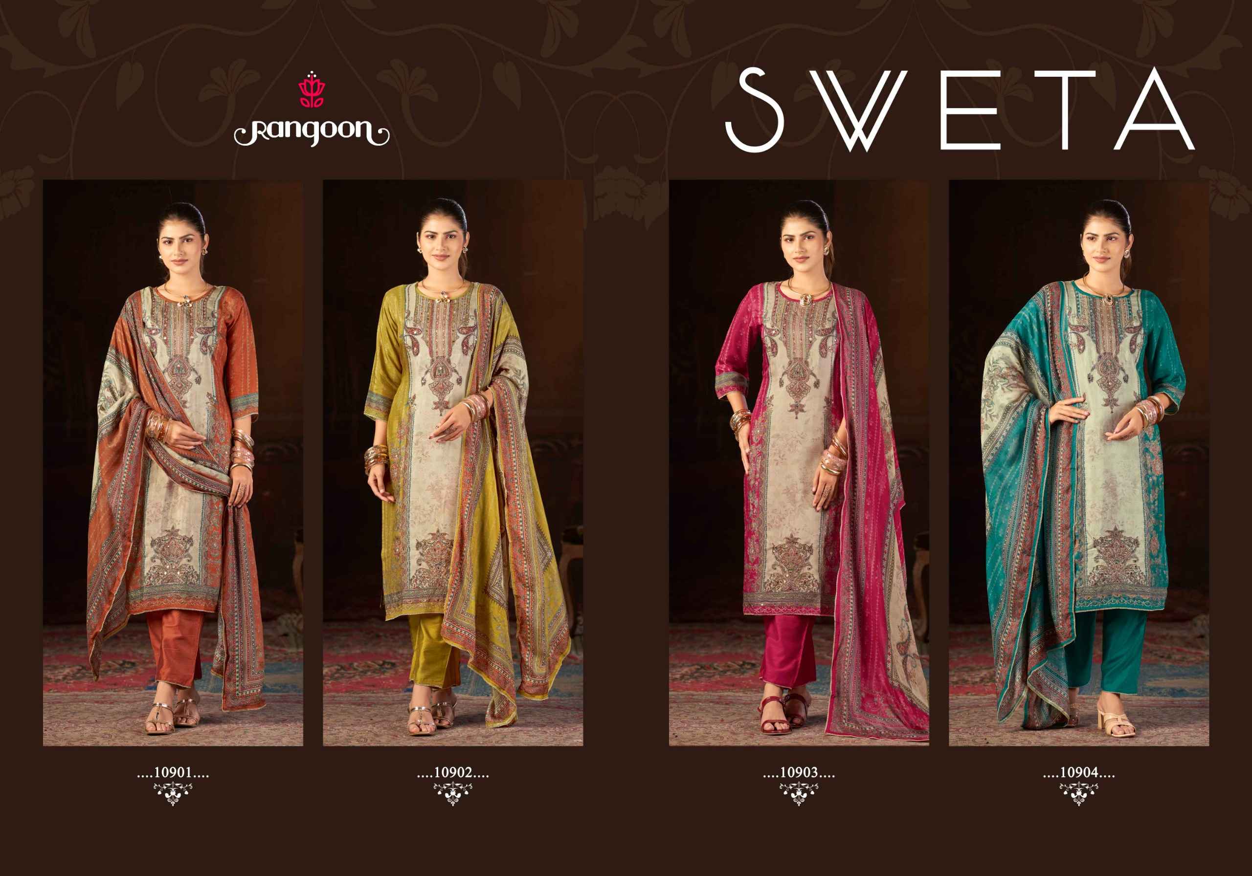 Rangoon Sweta Readymade Muslin Dress 4 pcs Catalogue
