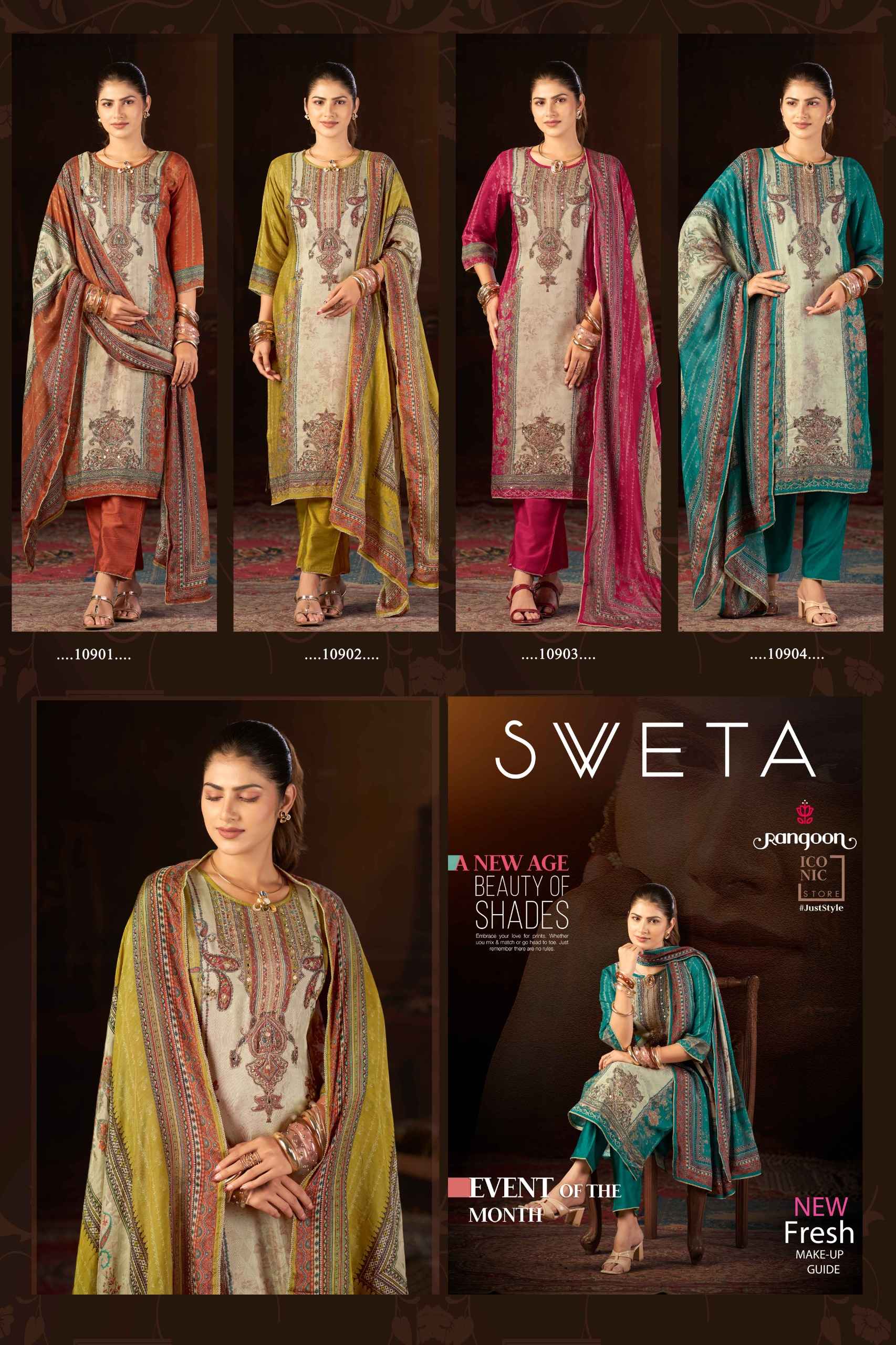 Rangoon Sweta Readymade Muslin Dress 4 pcs Catalogue