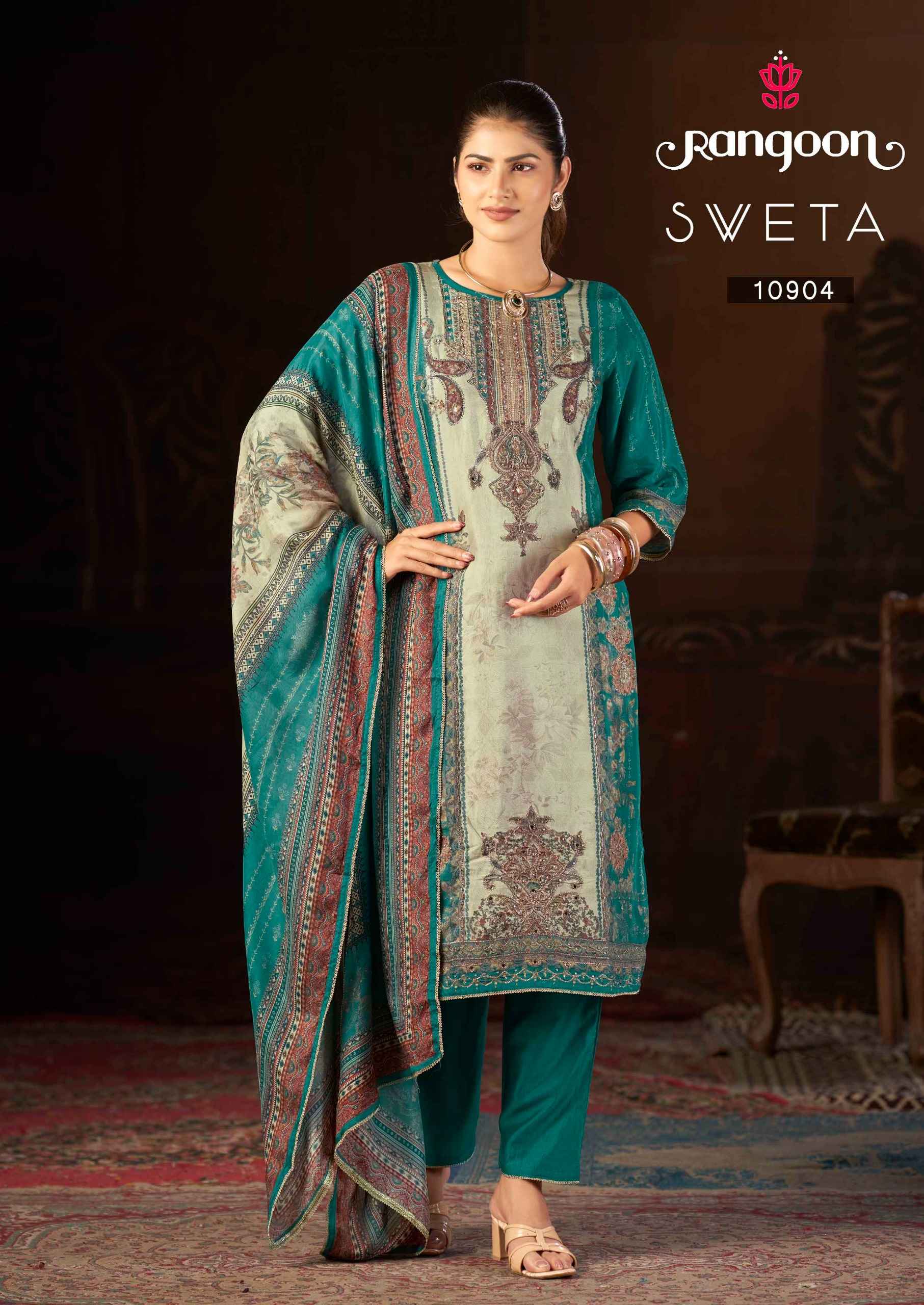 Rangoon Sweta Readymade Muslin Dress 4 pcs Catalogue
