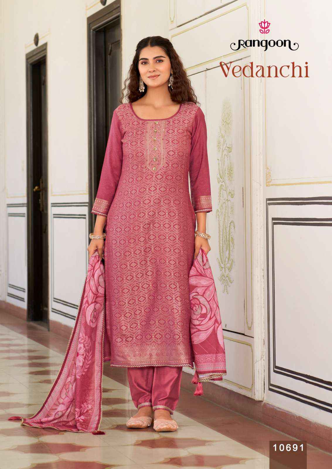 Rangoon Vedanchi Readymade Viscose Jacquard Dress 4 pcs Catalogue