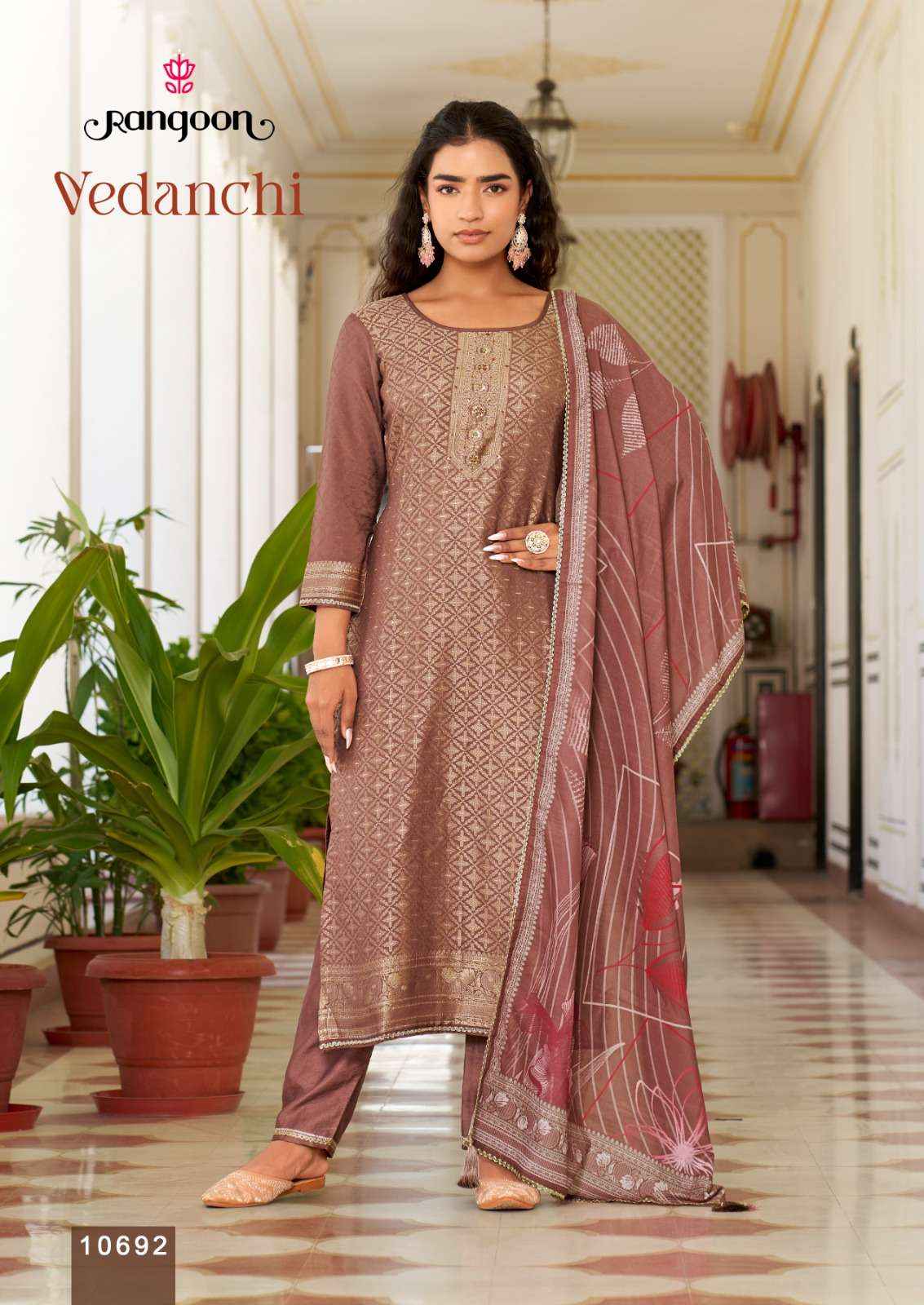 Rangoon Vedanchi Readymade Viscose Jacquard Dress 4 pcs Catalogue