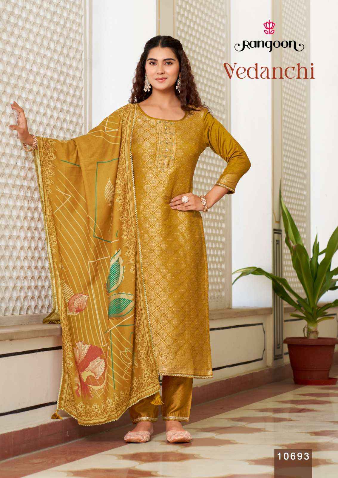 Rangoon Vedanchi Readymade Viscose Jacquard Dress 4 pcs Catalogue