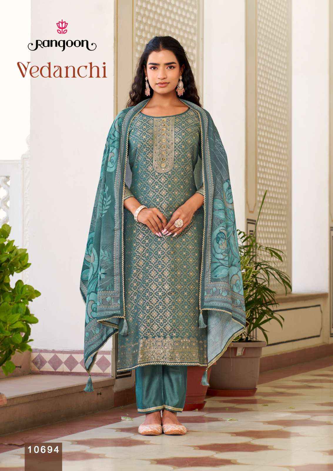 Rangoon Vedanchi Readymade Viscose Jacquard Dress 4 pcs Catalogue