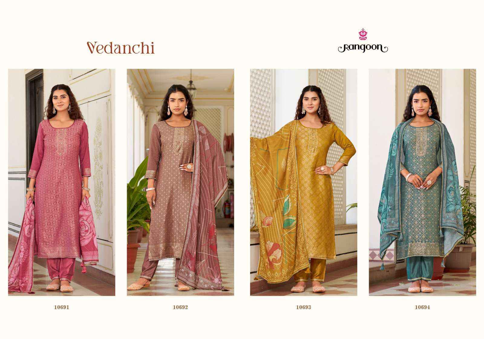 Rangoon Vedanchi Readymade Viscose Jacquard Dress 4 pcs Catalogue