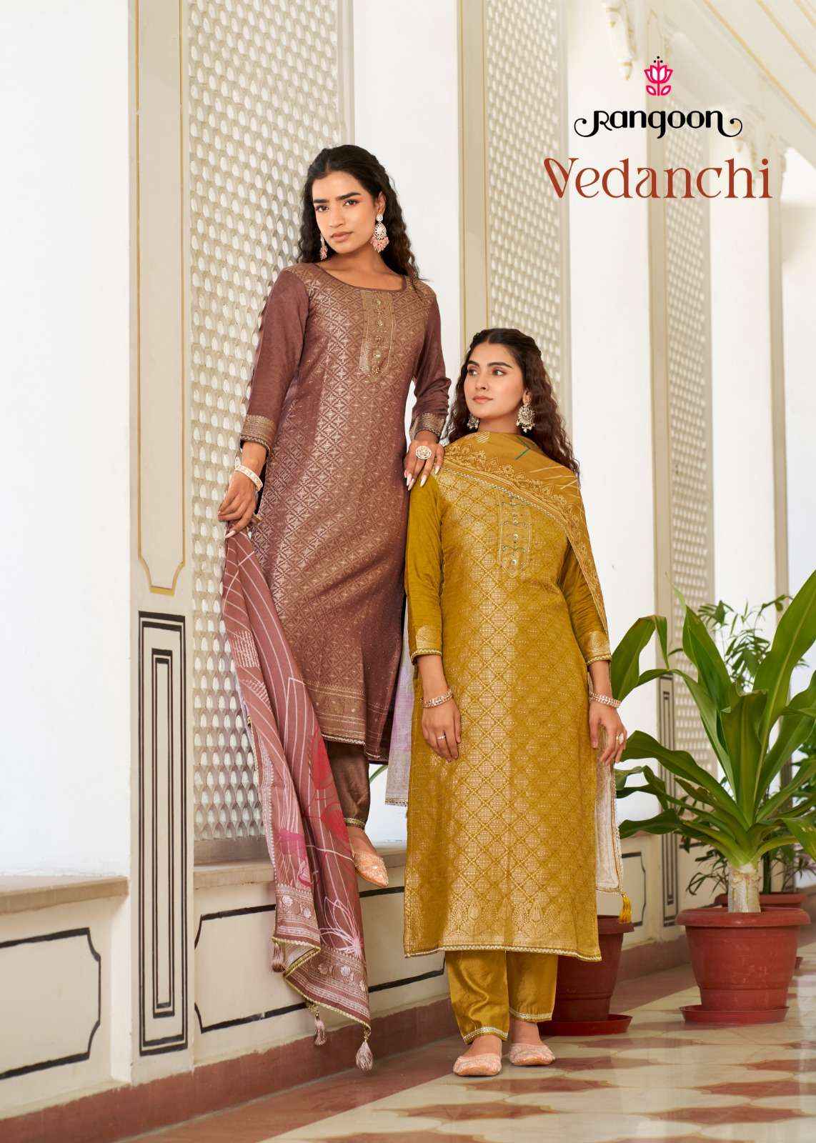 Rangoon Vedanchi Readymade Viscose Jacquard Dress 4 pcs Catalogue