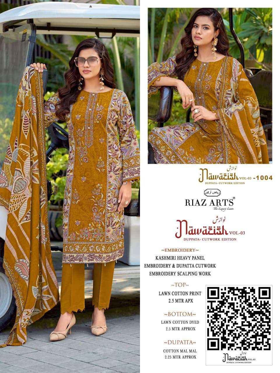 Riaz Arts Nawazish Vol 3 Lawn Cotton Dress Material 6 pcs Catalogue