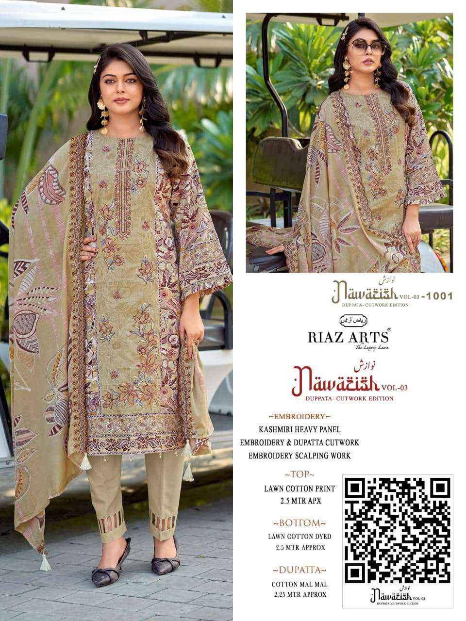 Riaz Arts Nawazish Vol 3 Lawn Cotton Dress Material 6 pcs Catalogue