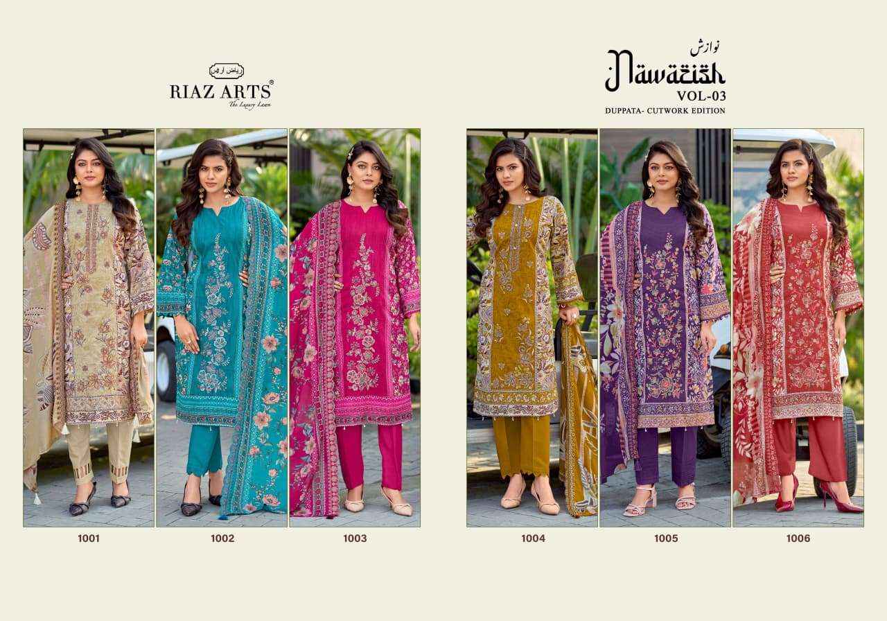 Riaz Arts Nawazish Vol 3 Lawn Cotton Dress Material 6 pcs Catalogue