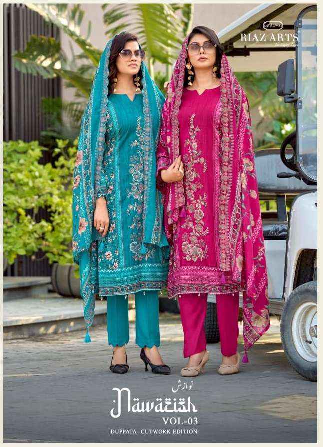 Riaz Arts Nawazish Vol 3 Lawn Cotton Dress Material 6 pcs Catalogue