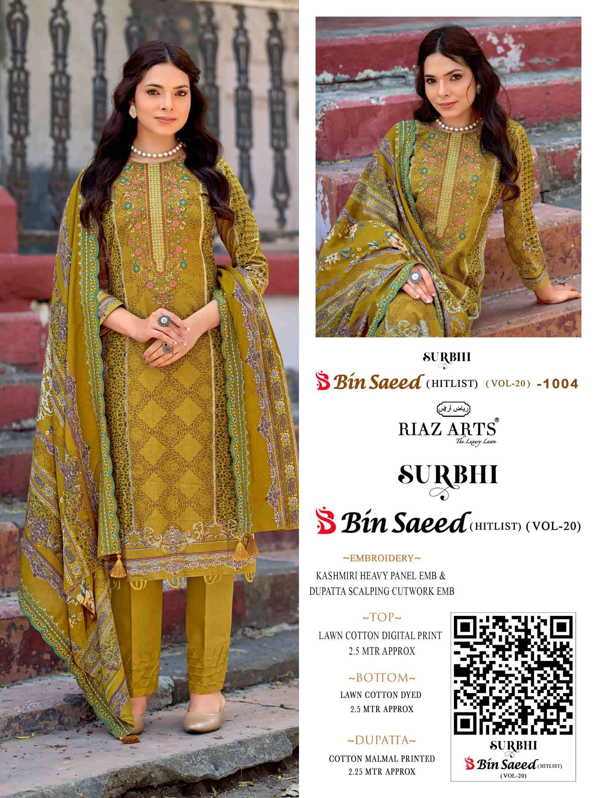 Riaz Arts Surbhi Bin Saeed Hit List Vol 20 Cotton Dress Material 4 pcs Catalogue