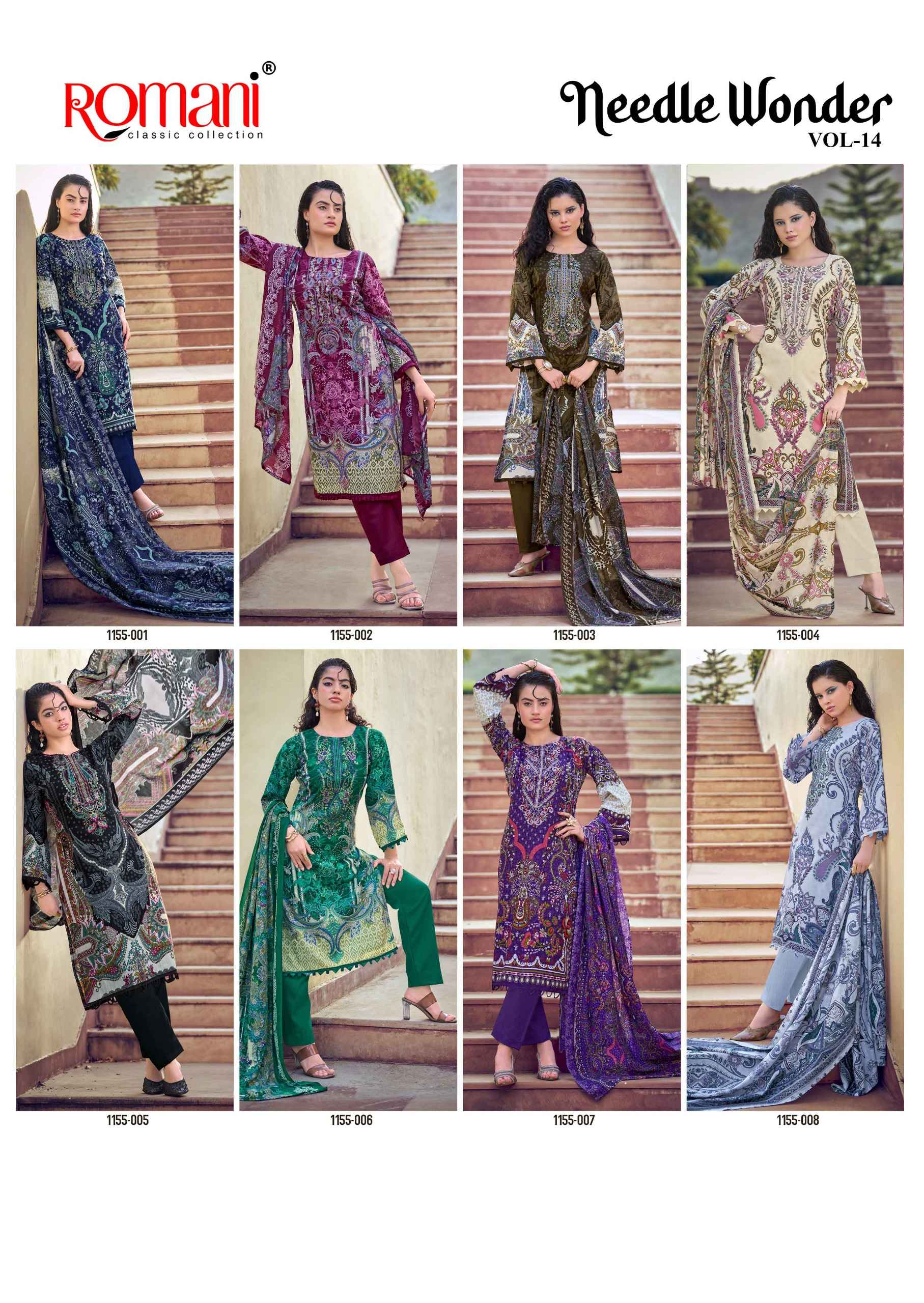 Romani Needle Wonder Vol 14 Cotton Dress Material 8 pcs Catalogue