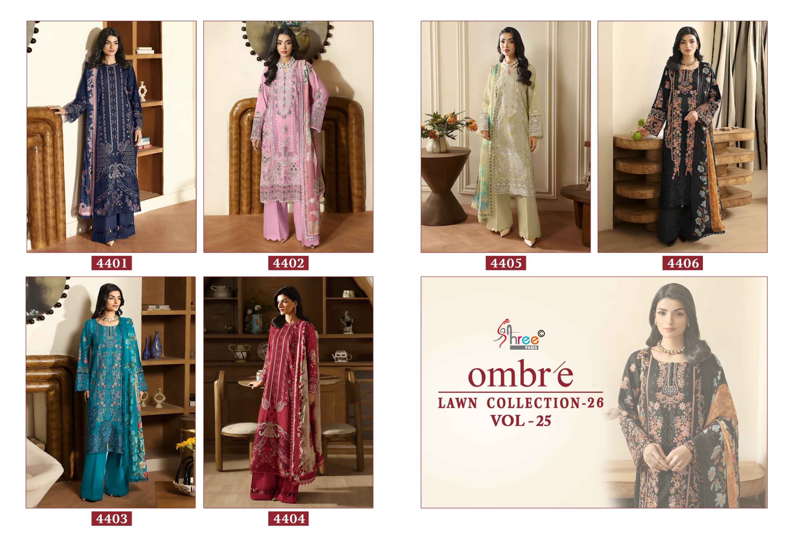 Shree Fabs Ombre Lawn Collection 26 Vol 25 Cotton Dress Material 6 pcs Catalogue