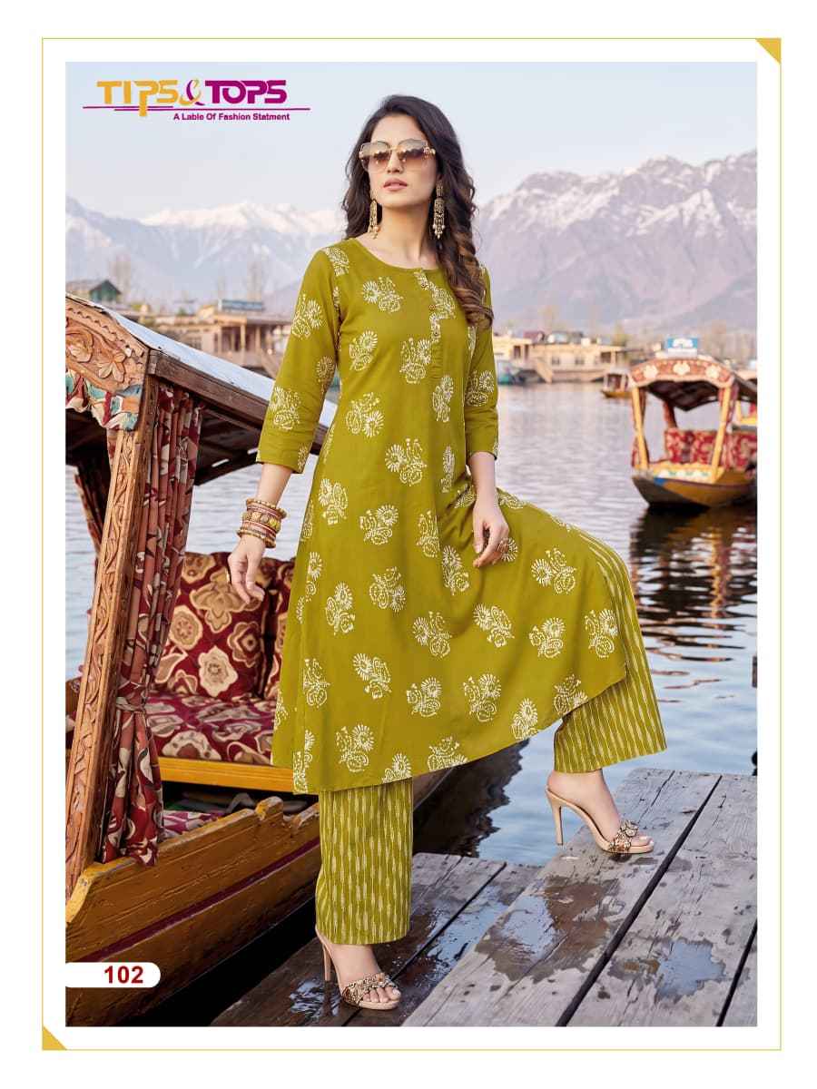 Tips & Tops Mannat Rayon Kurti With Plazzo 6 pcs Catalogue