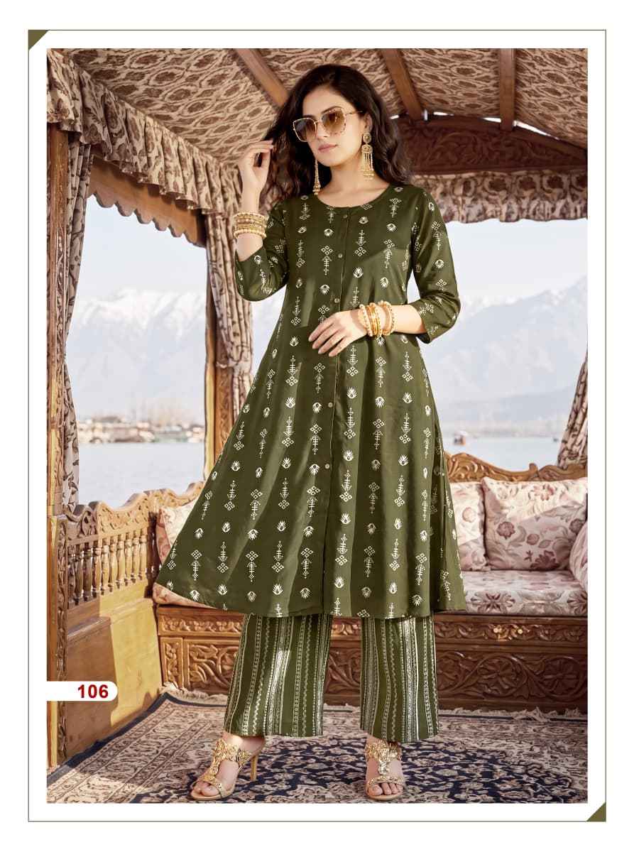 Tips & Tops Mannat Rayon Kurti With Plazzo 6 pcs Catalogue