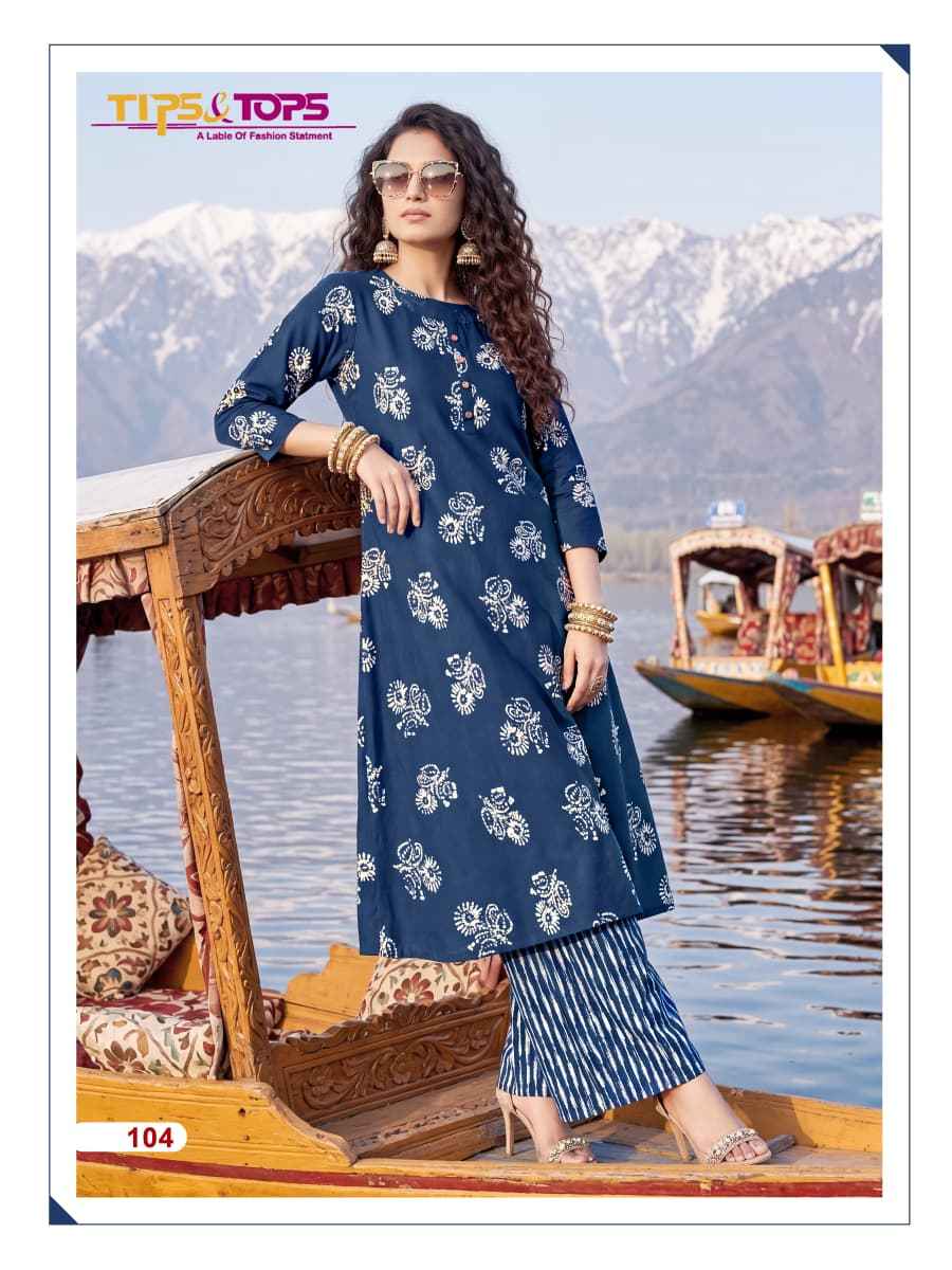 Tips & Tops Mannat Rayon Kurti With Plazzo 6 pcs Catalogue