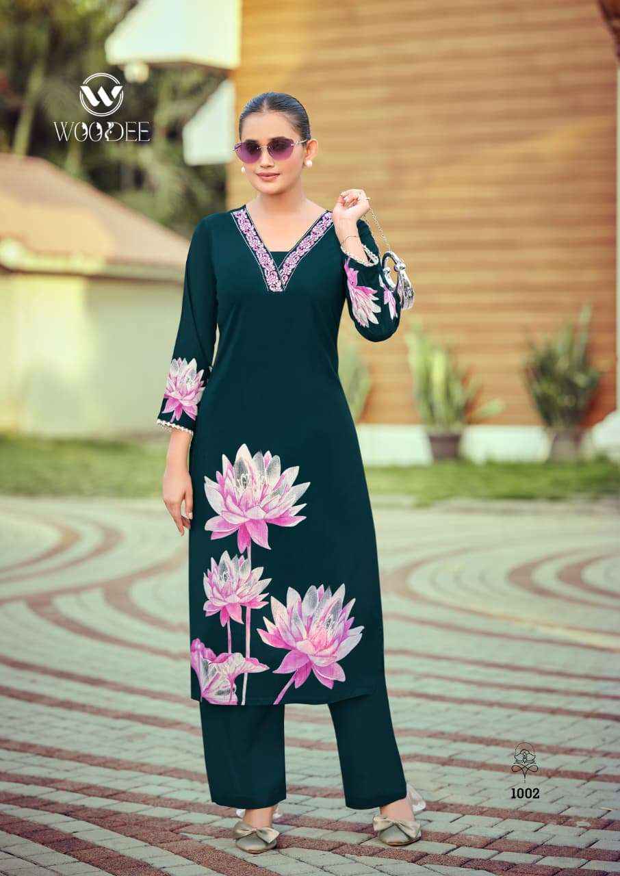 Woodee Harmeen Rayon Kurti With Bottom 6 pcs Catalogue