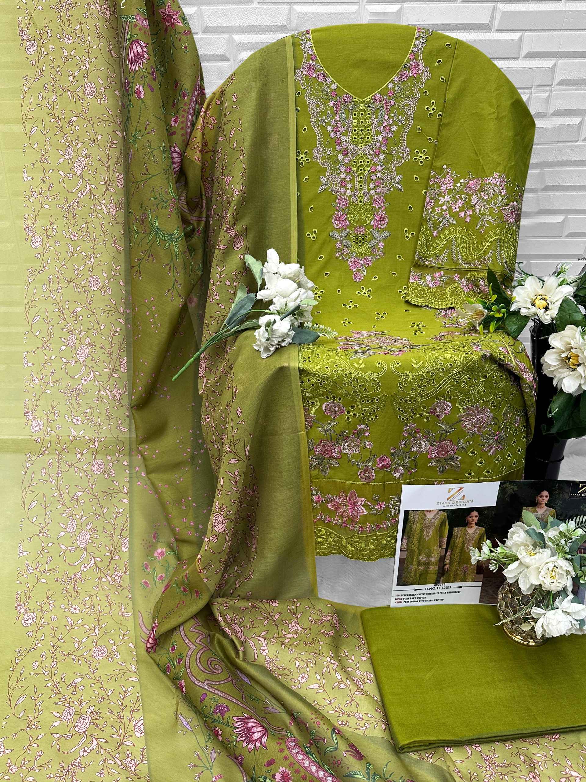 Ziaya Design 7773 D No 1132 Cambric Cotton Dress Material 4 Pc Catalouge